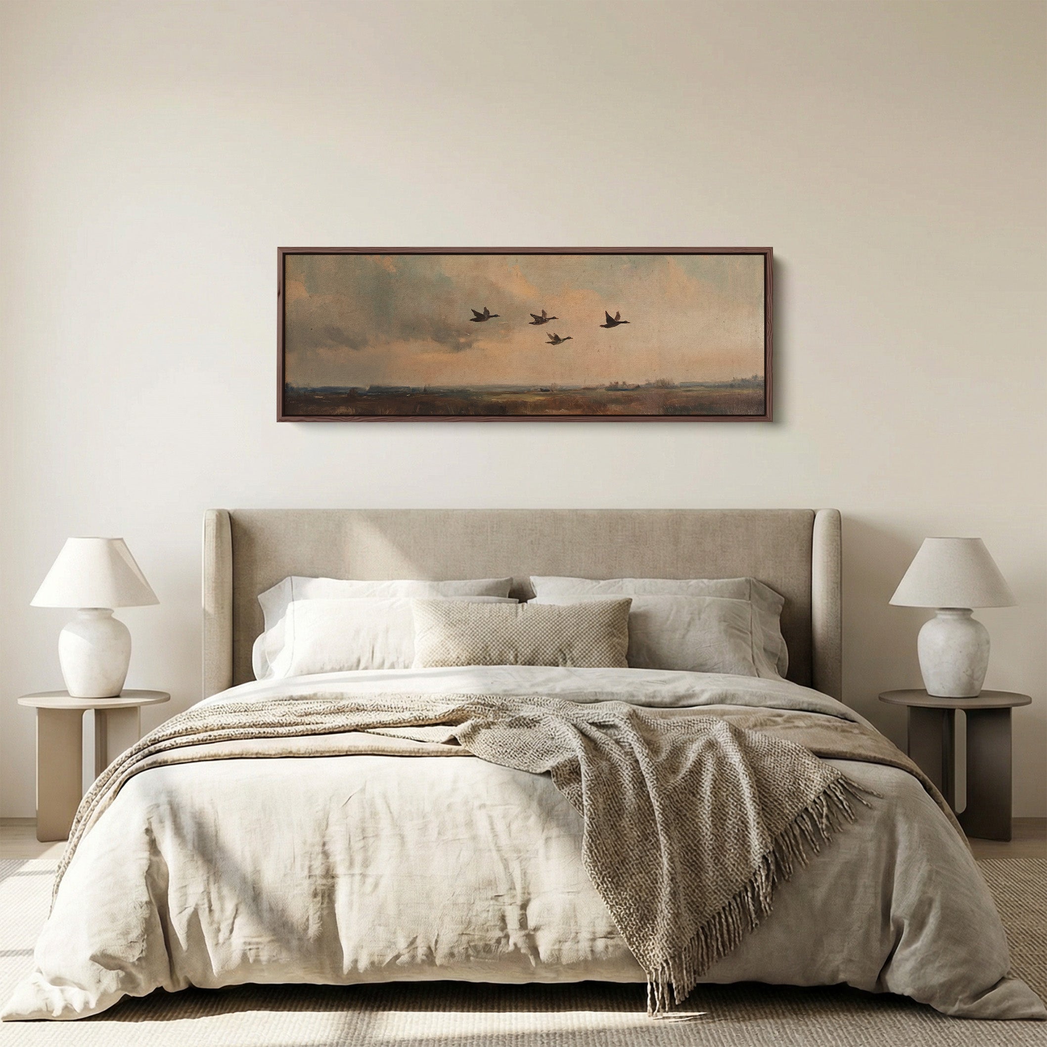 Wide Wall Art Flying Ducks Over Marsh Long Canvas For Hallway
