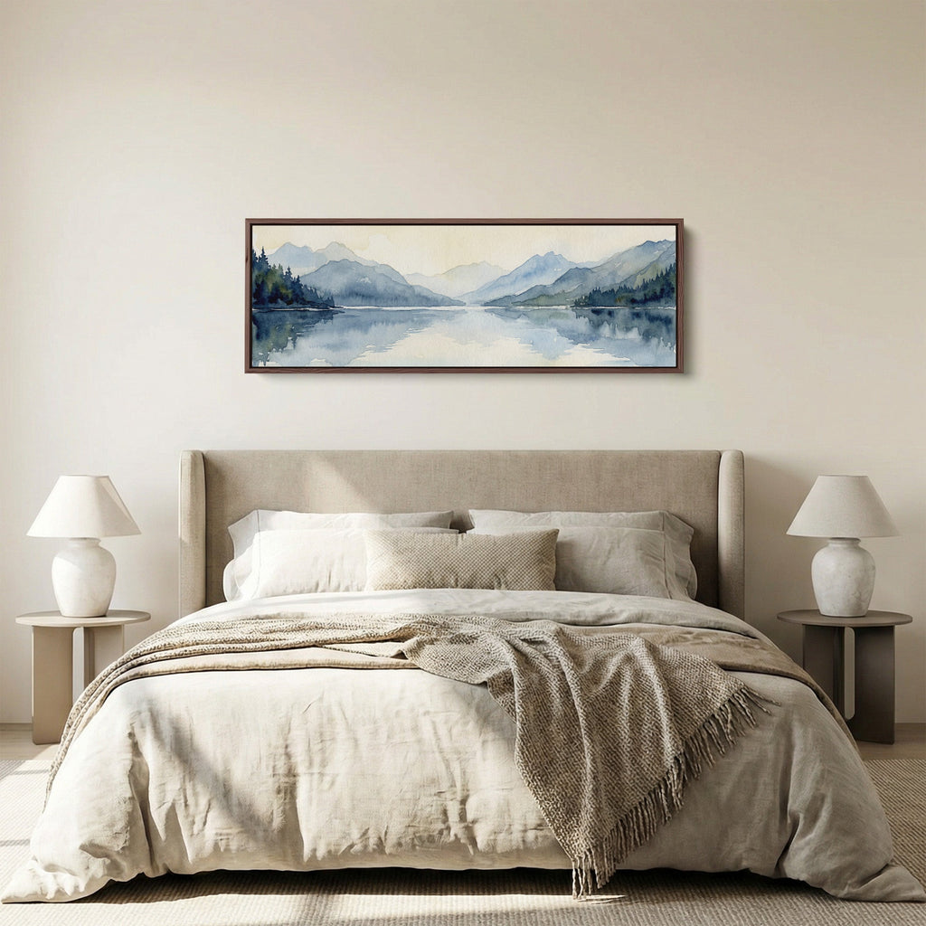 Panoramic Wall Art Misty Mountain Lake Long Canvas For Bedroom