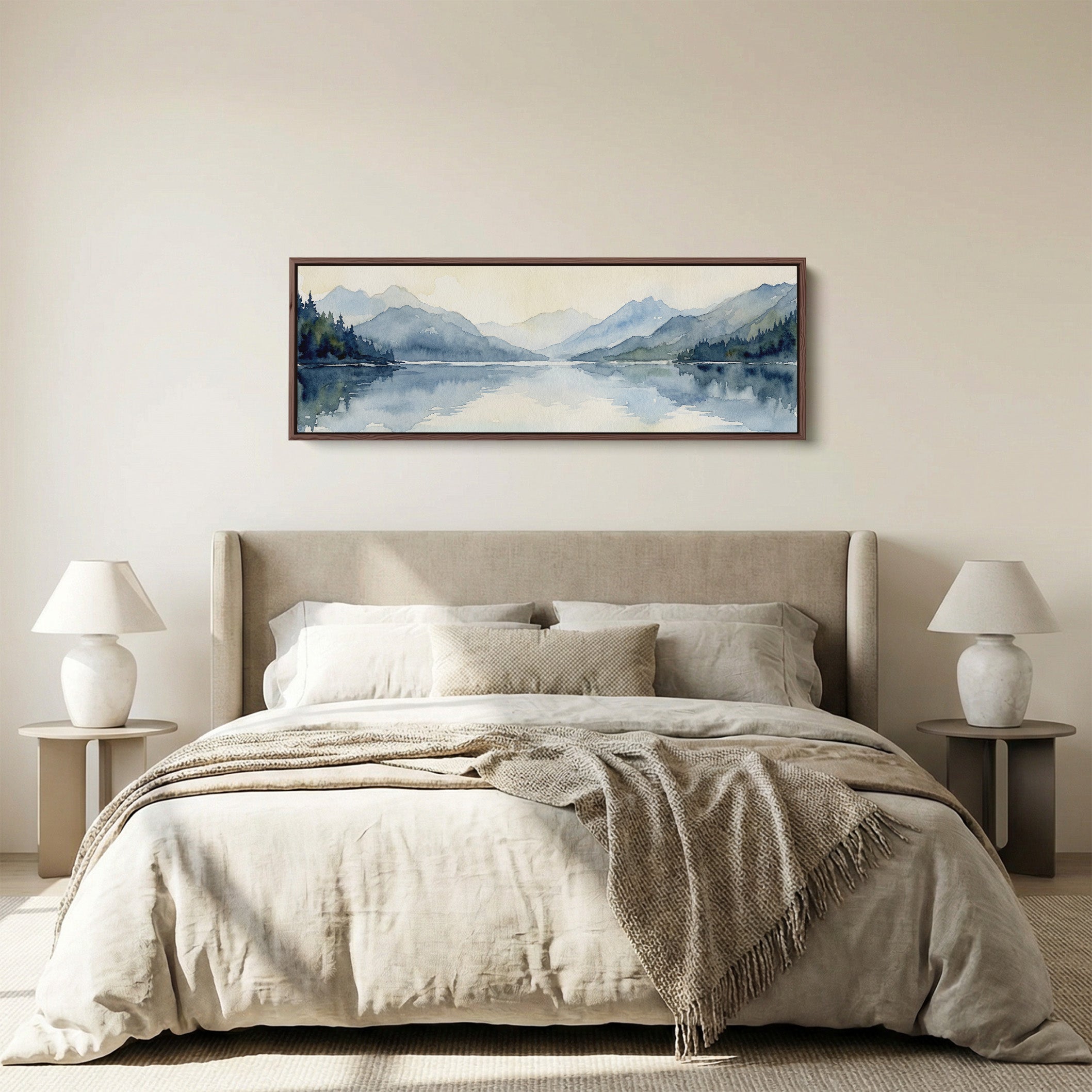 Panoramic Wall Art Misty Mountain Lake Long Canvas For Bedroom
