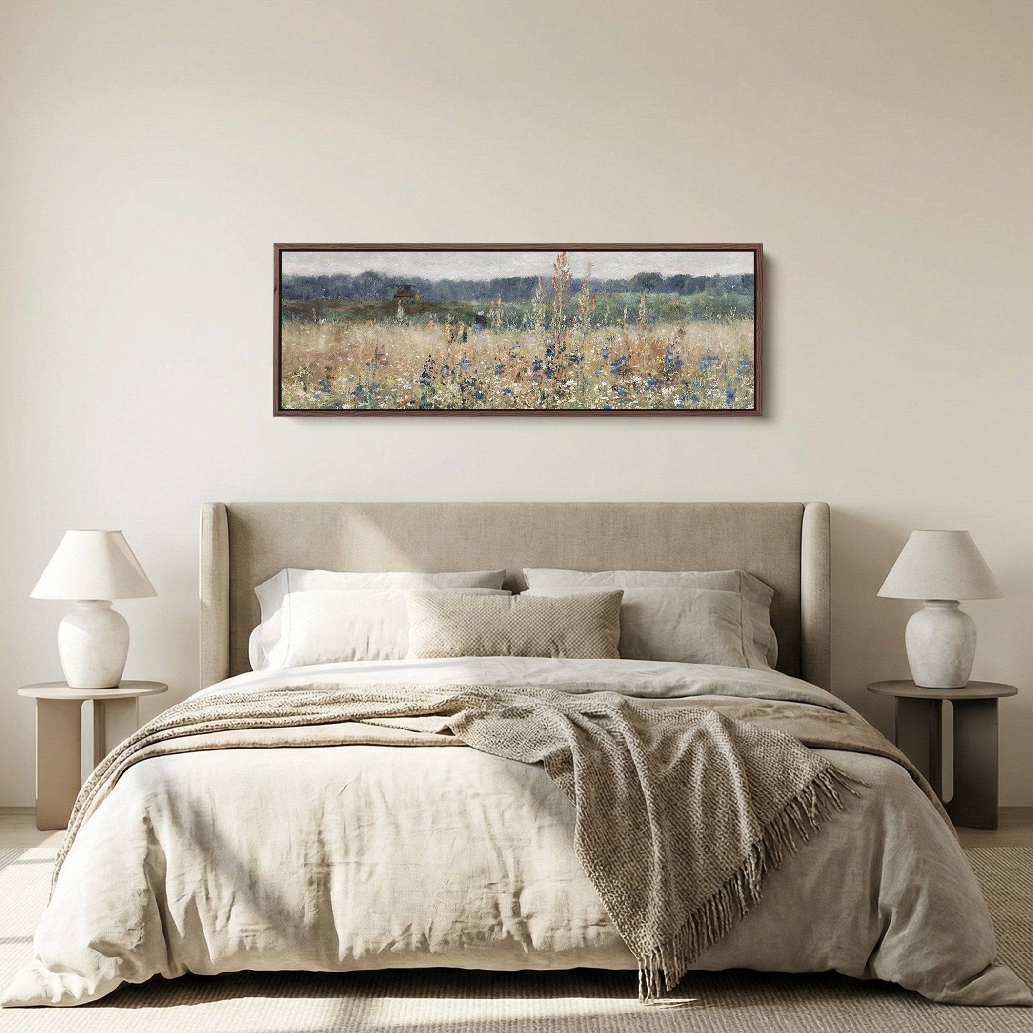 Wide Wall Art Impressionist Meadow Landscape Long Canvas For Bedroom