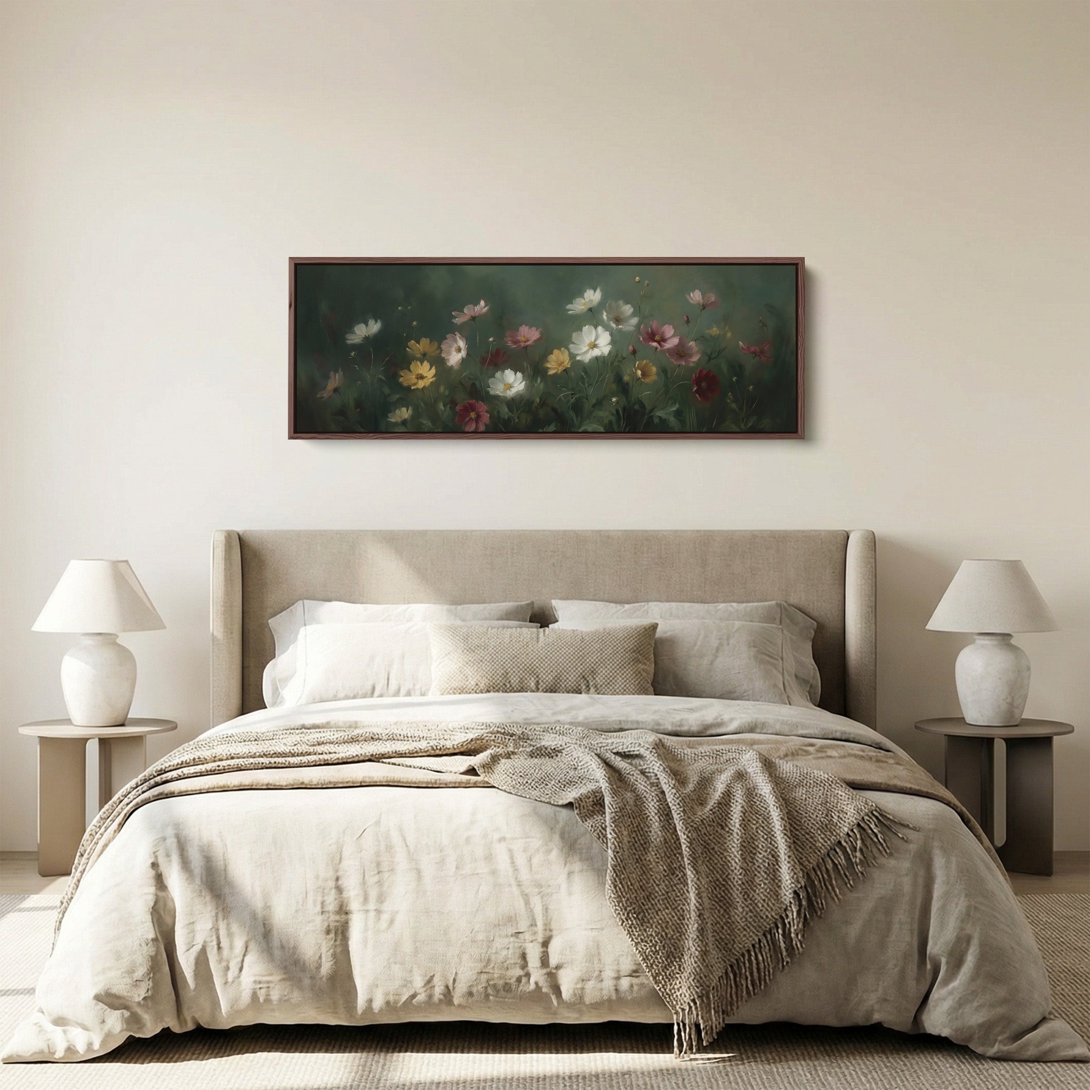 Panoramic Wall Art Moody Floral Meadow Long Canvas For Living Room