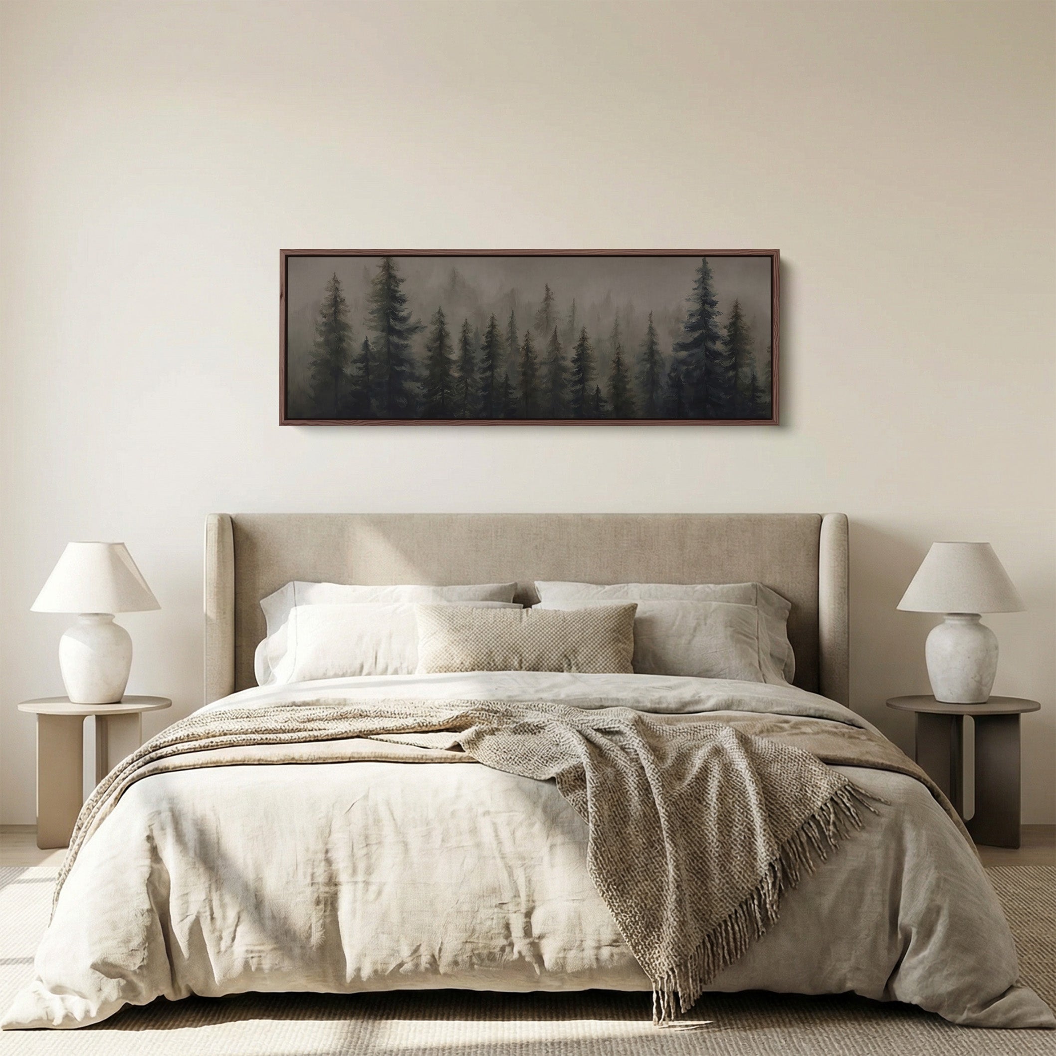 Horizontal Wall Art Misty Pine Forest Long Canvas For Office