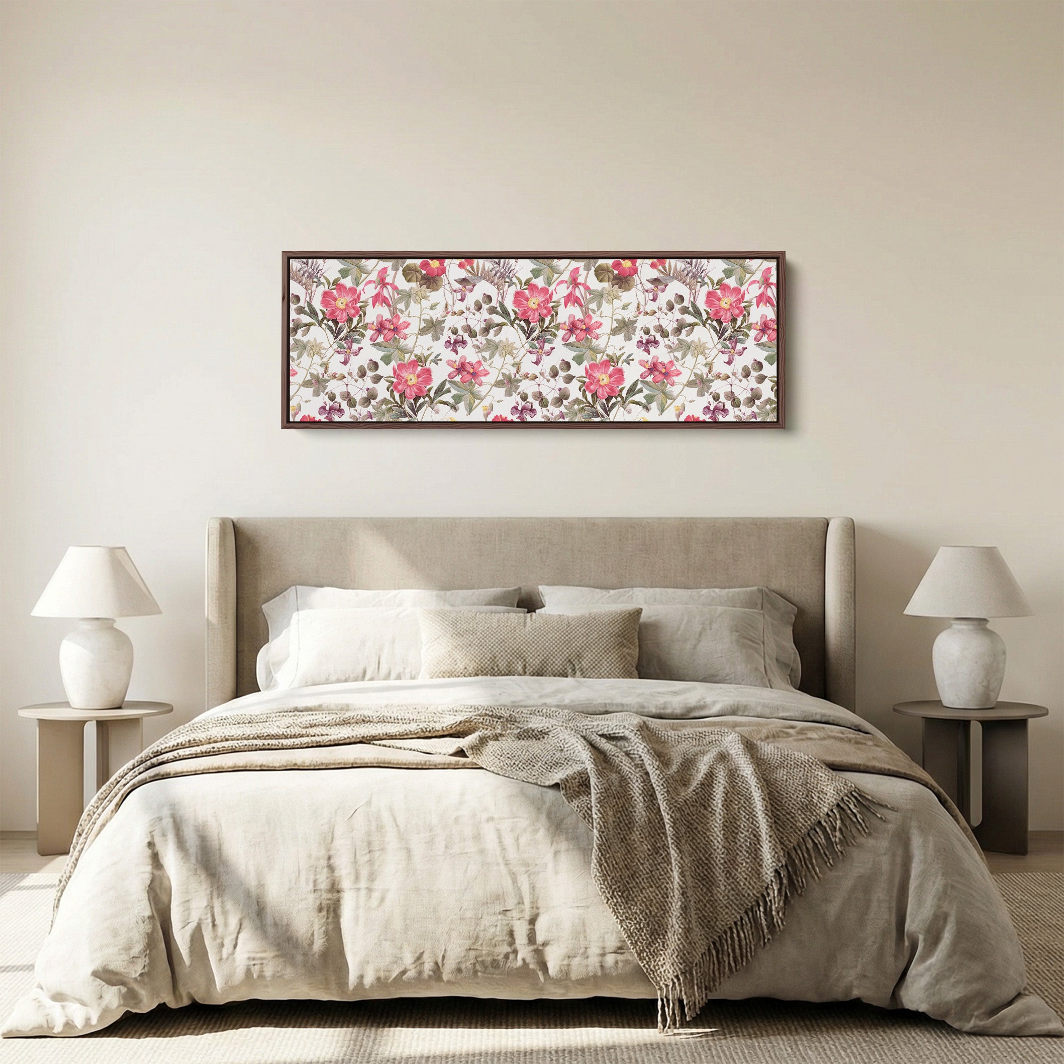 Wide Wall Art Vintage Botanical Floral Pattern Long Canvas For Living Room