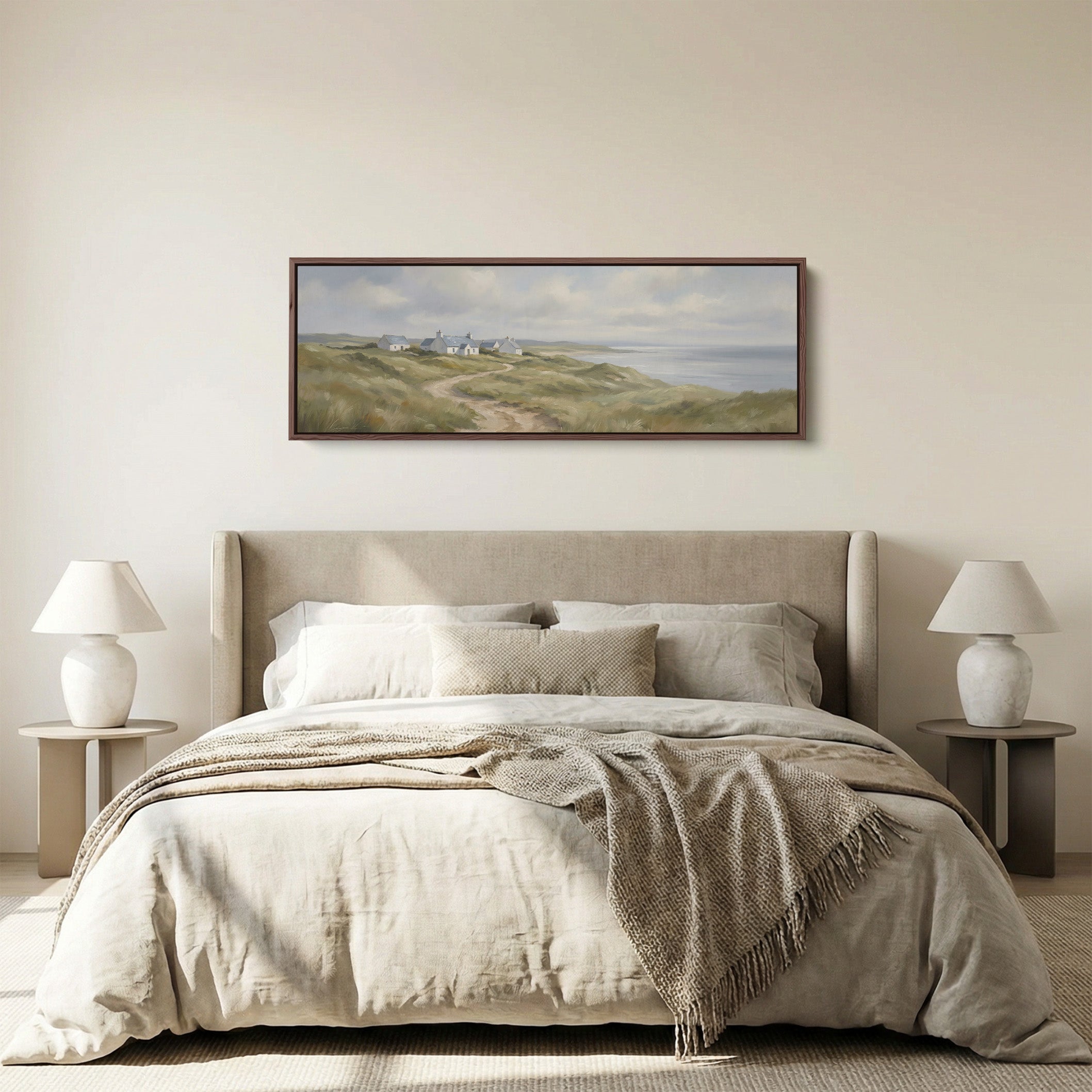 Coastal Cottages On Cliffs Horizontal Wall Art Panoramic Canvas Print Living Room