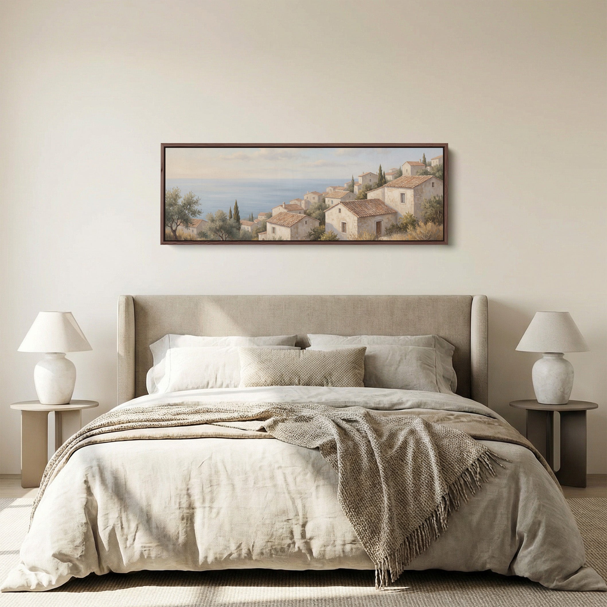 Coastal Hillside Village Horizontal Wall Art Oversized Wall Decor Office