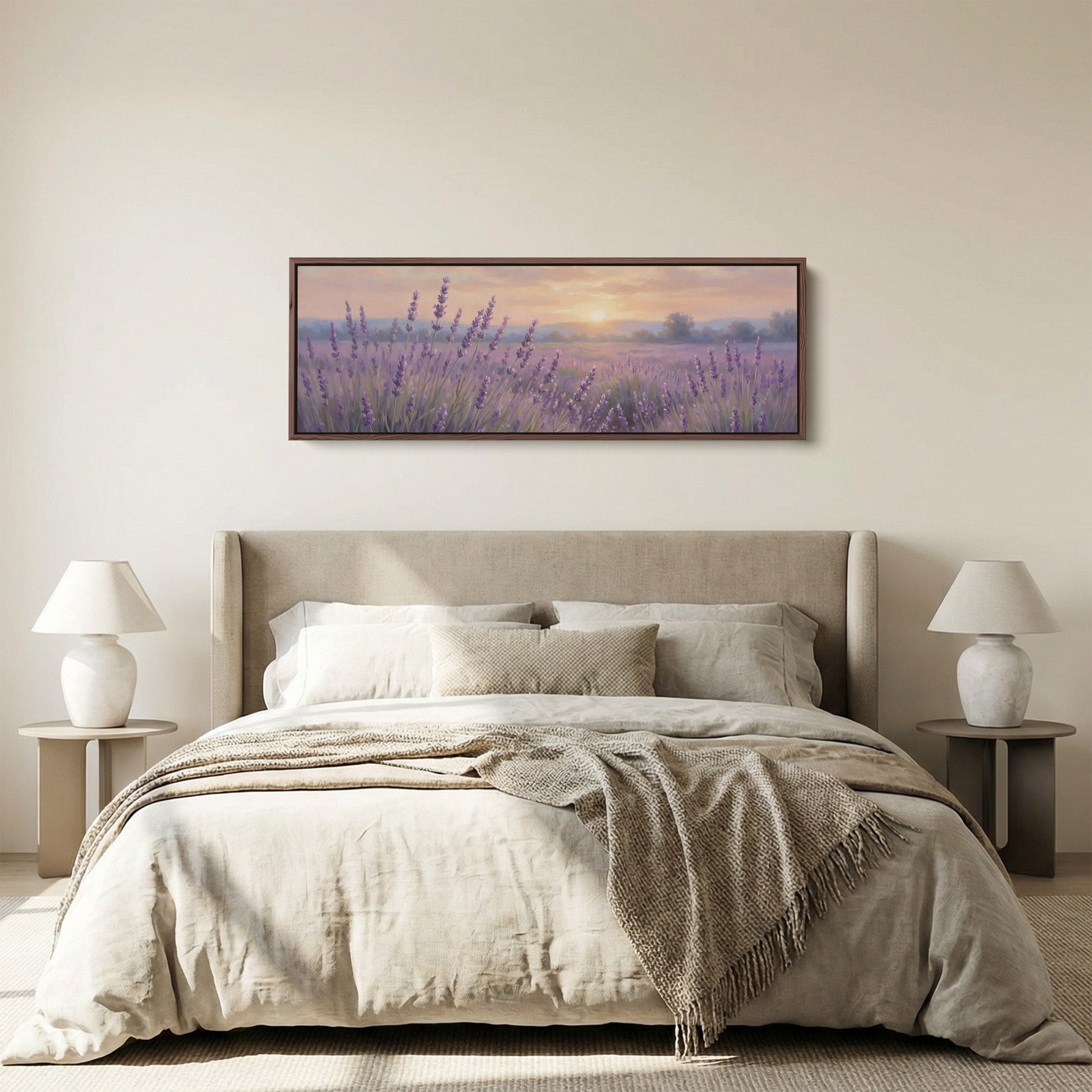 Lavender Field At Sunset Horizontal Wall Art Panoramic Canvas Print Bedroom