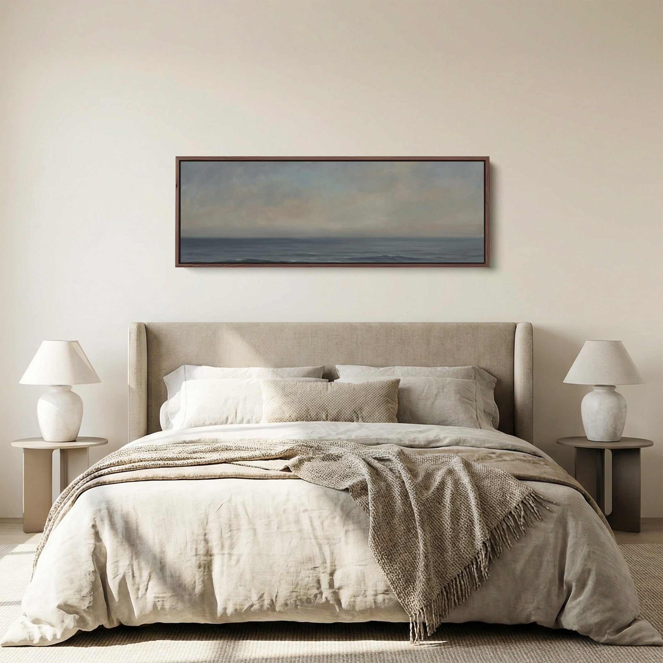 Moody Sea Horizon Bedroom Wall Art Horizontal Canvas Print Living Room