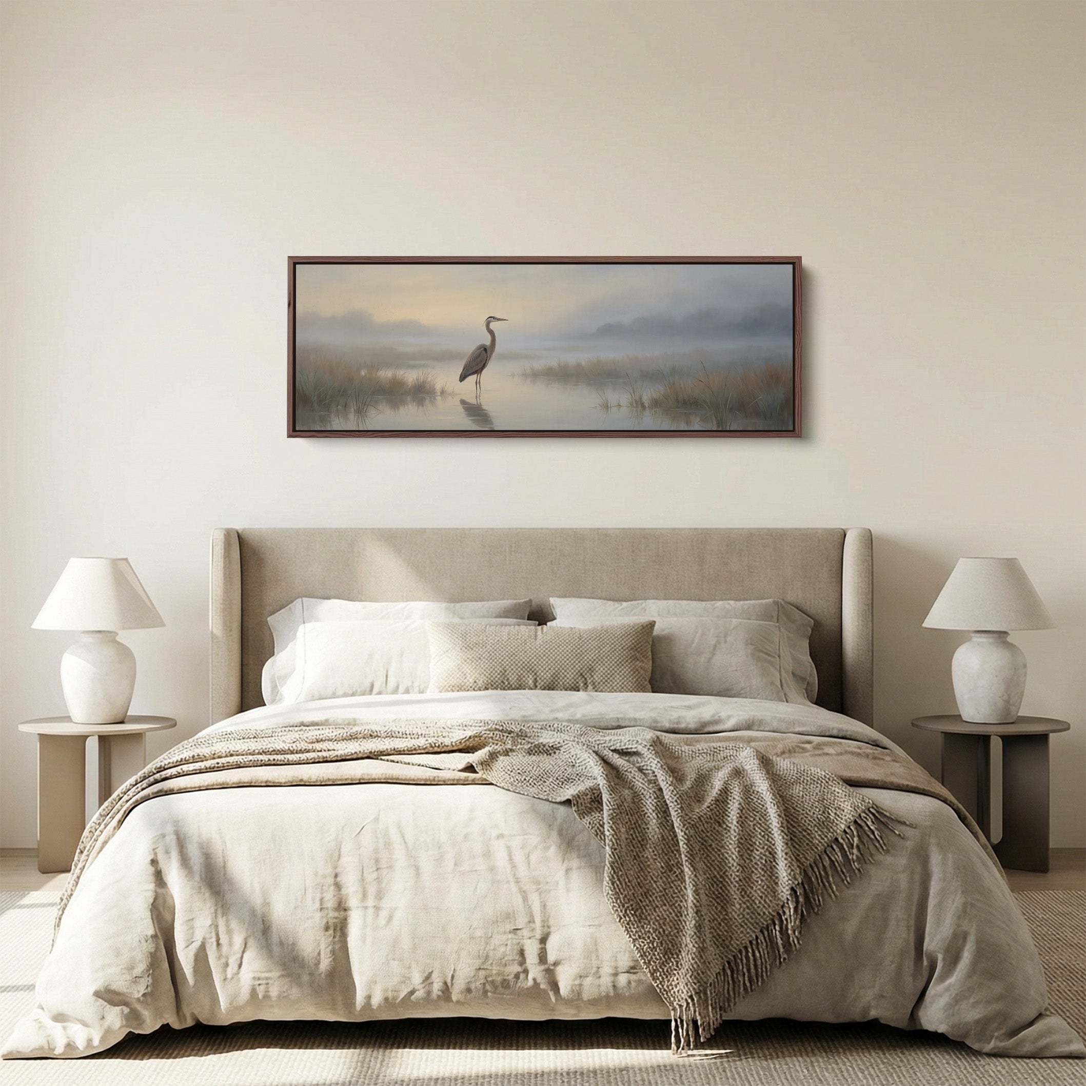 Heron In Misty Marsh Panoramic Wall Art Statement Wall Decor Office
