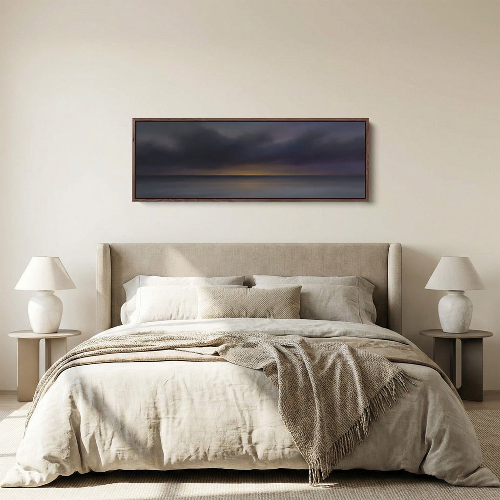 Above Bed Wall Art Dark Sea Horizon At Dusk Wide Canvas Print Bedroom