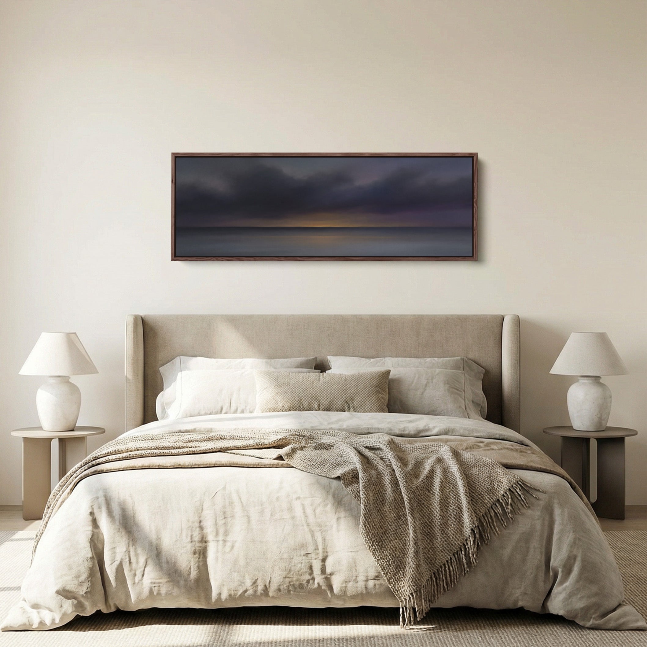 Above Bed Wall Art Dark Sea Horizon At Dusk Wide Canvas Print Bedroom
