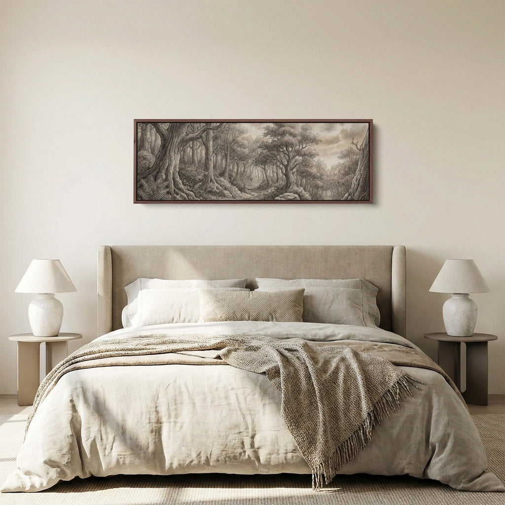 Forest Pencil Sketch Scene Panoramic Wall Art Statement Wall Decor Office