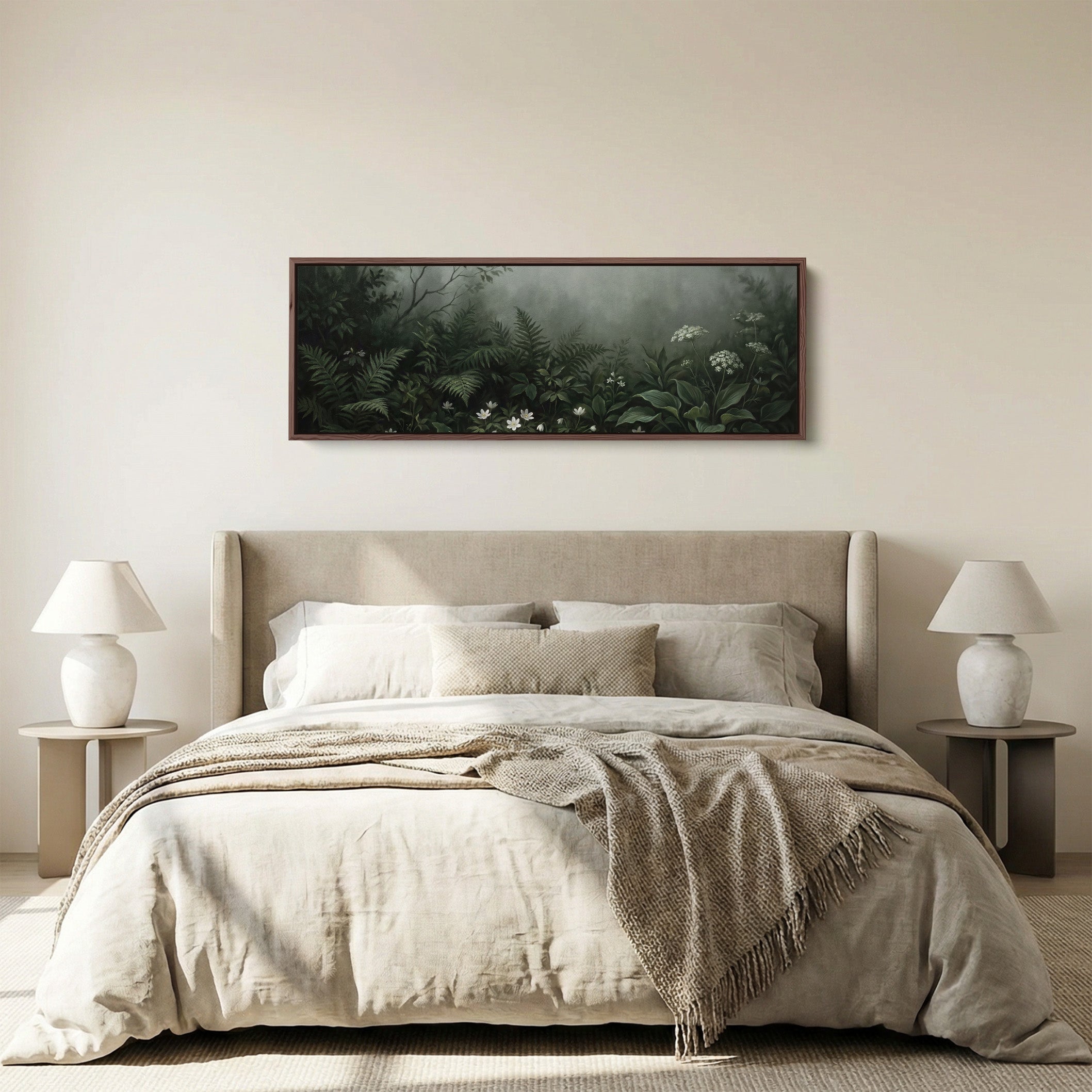 Ferns And White Wildflowers Above Soft Wall Art Extra Wide Canvas Office