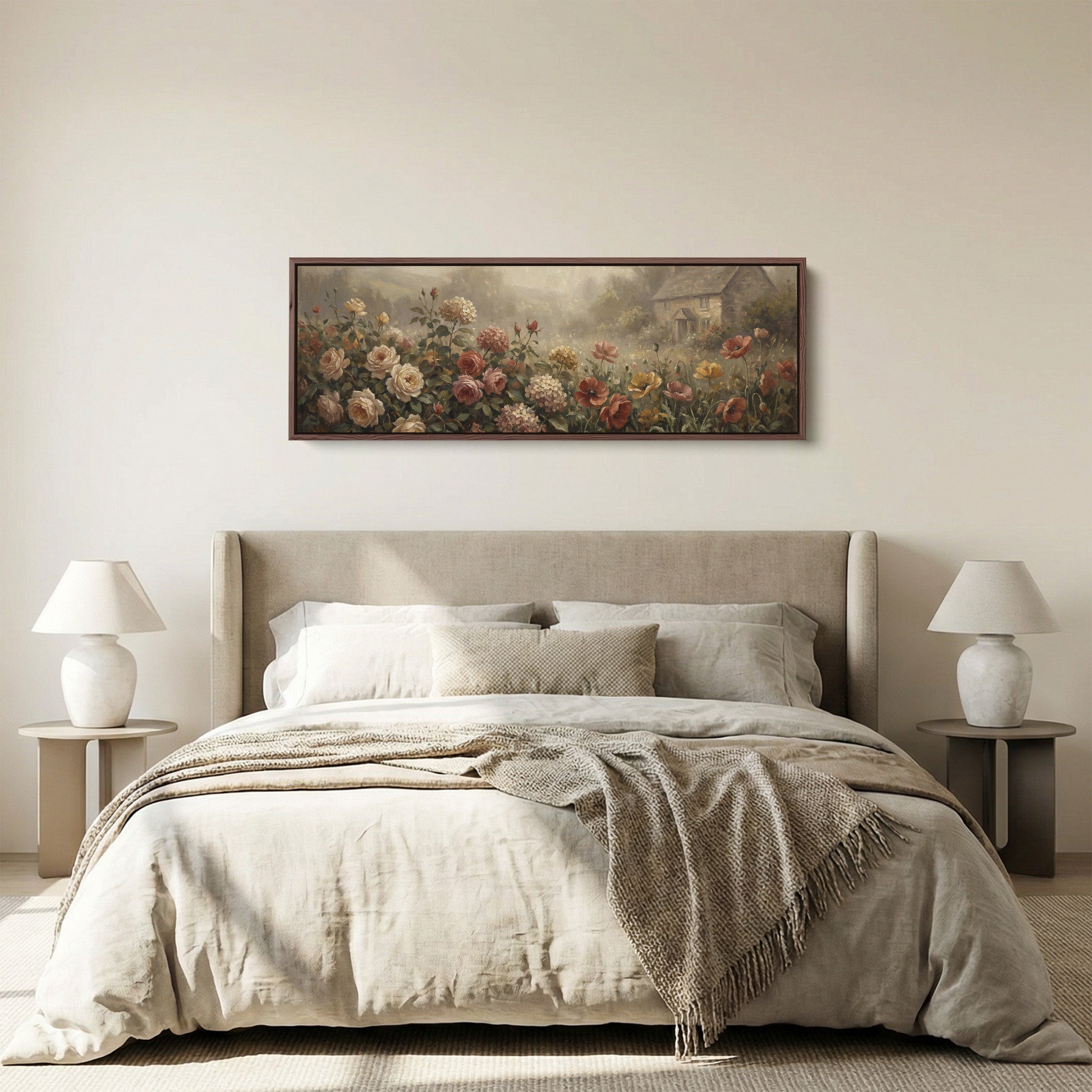 Cottage Garden Flowers Wide Canvas Oversized Wall Decor Kitchen