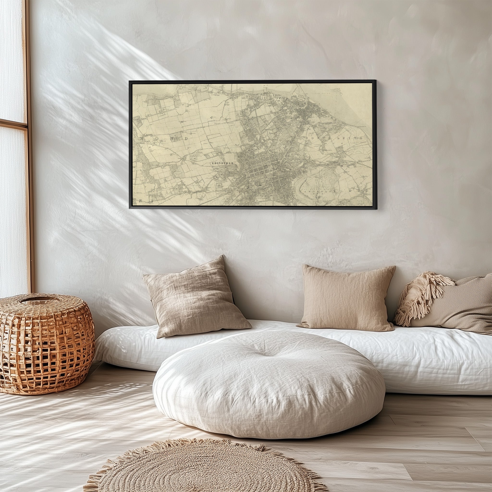 Wide Wall Art Vintage Edinburgh City Map Panoramic Canvas Print For Living Room