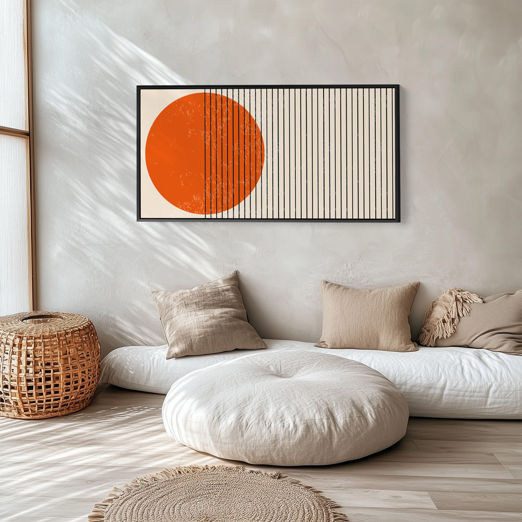 Horizontal Wall Art Orange Circle Lines Framed Canvas Print For Living Room