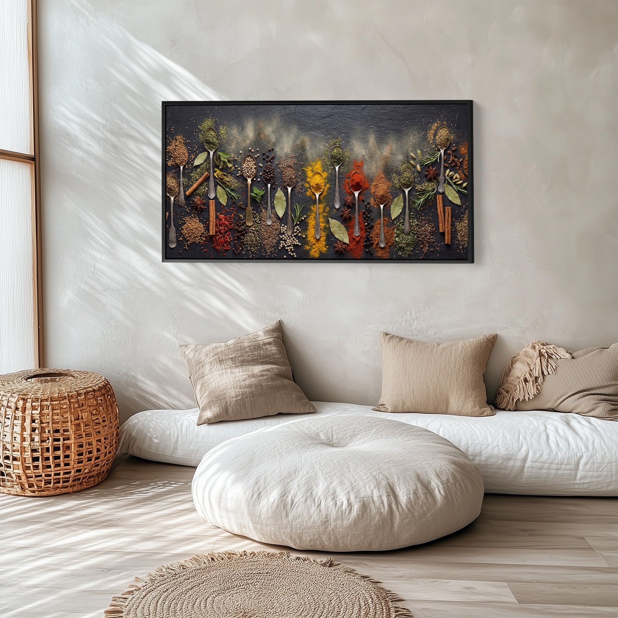 Wide Framed Canvas Assorted Spices Display Oversized Wall Decor For Kitchen