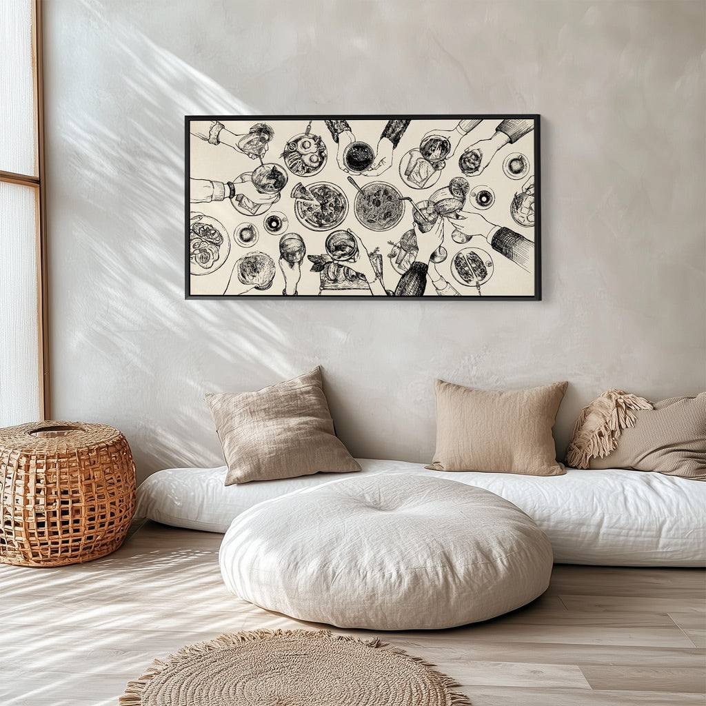 Wide Wall Art Overhead Dinner Table Scene Statement Wall Decor For Dining Room