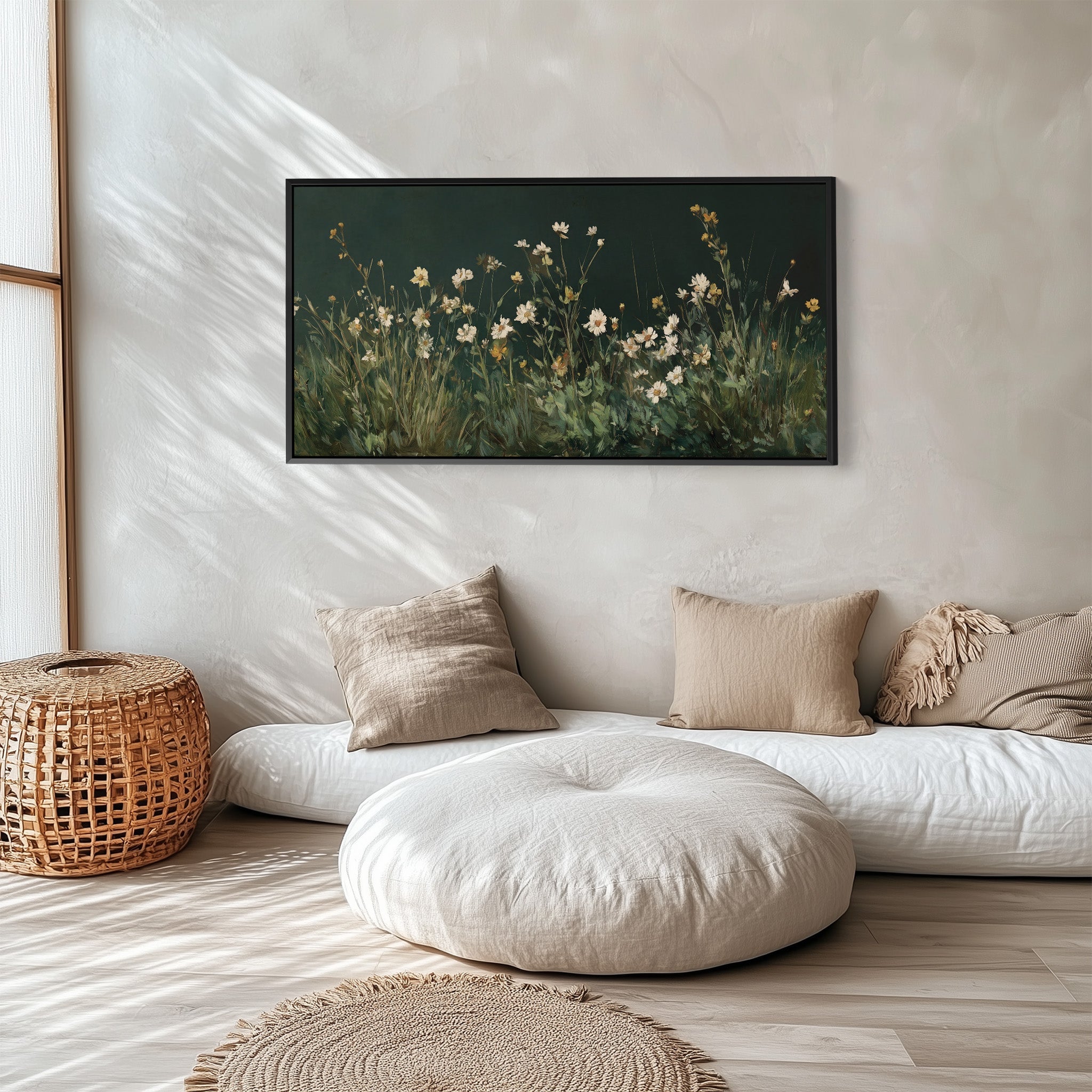 Wide Wall Art White Wildflowers Extra Wide Canvas For Bedroom