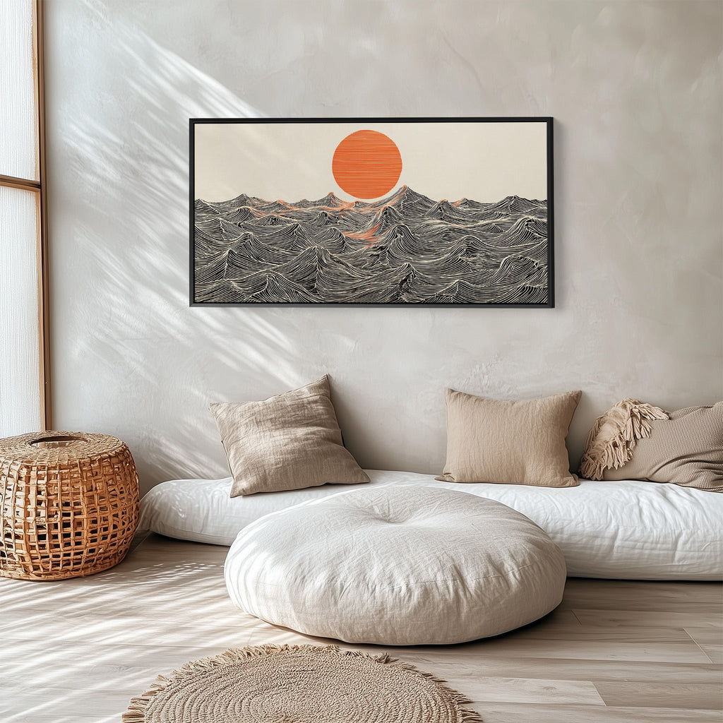 Graphic Waves Bedroom Wall Art Extra Wide Canvas For Bedroom