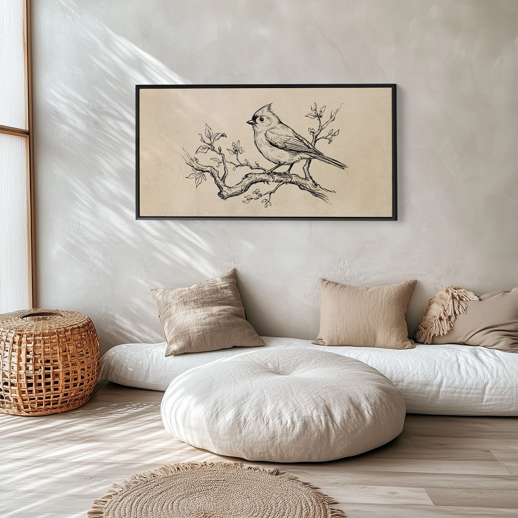 Two Bird Sketches Panoramic Wall Art Oversized Wall Decor For Office