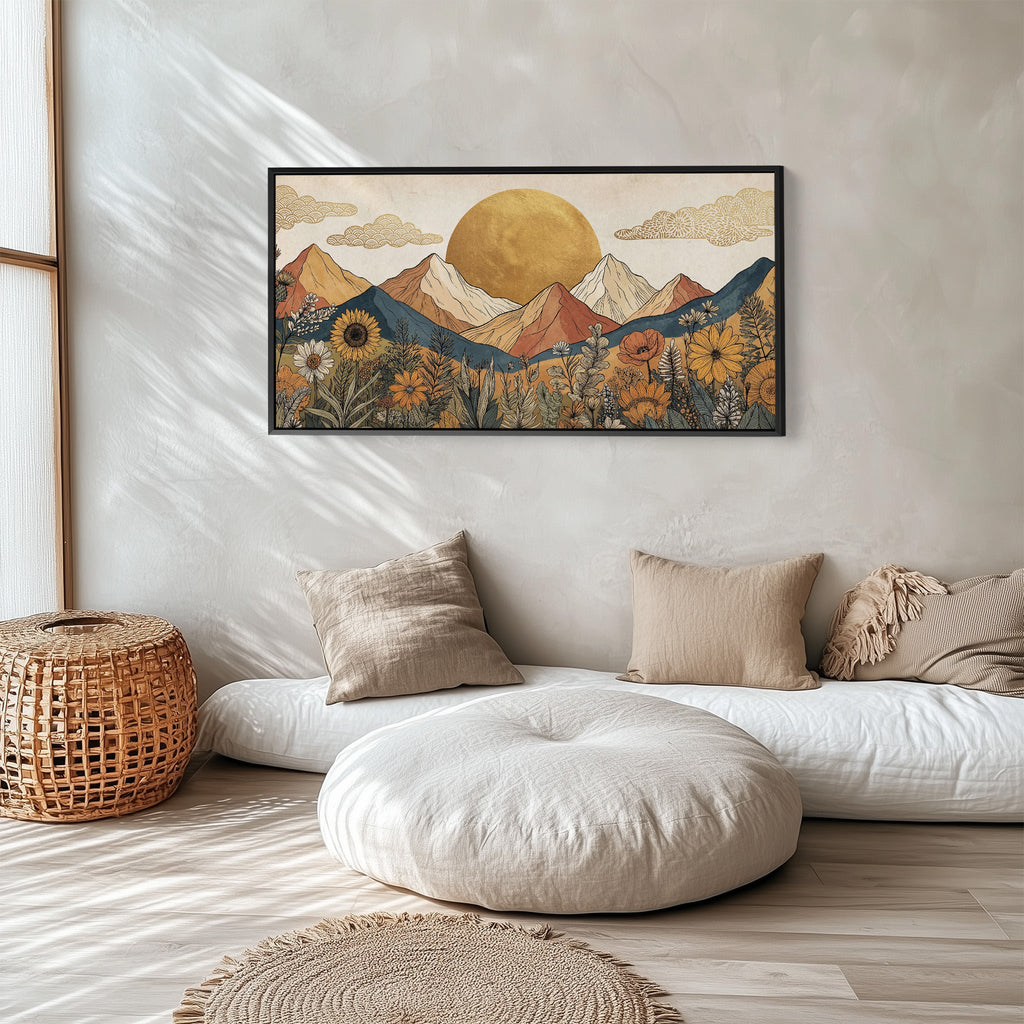 Stylised Mountain And Sun Large Wall Art Oversized Wall Decor For Living Room