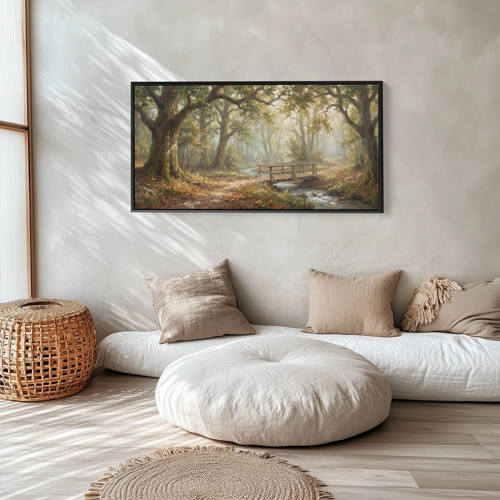 Forest Bridge Wide Framed Canvas Oversized Wall Decor For Living Room