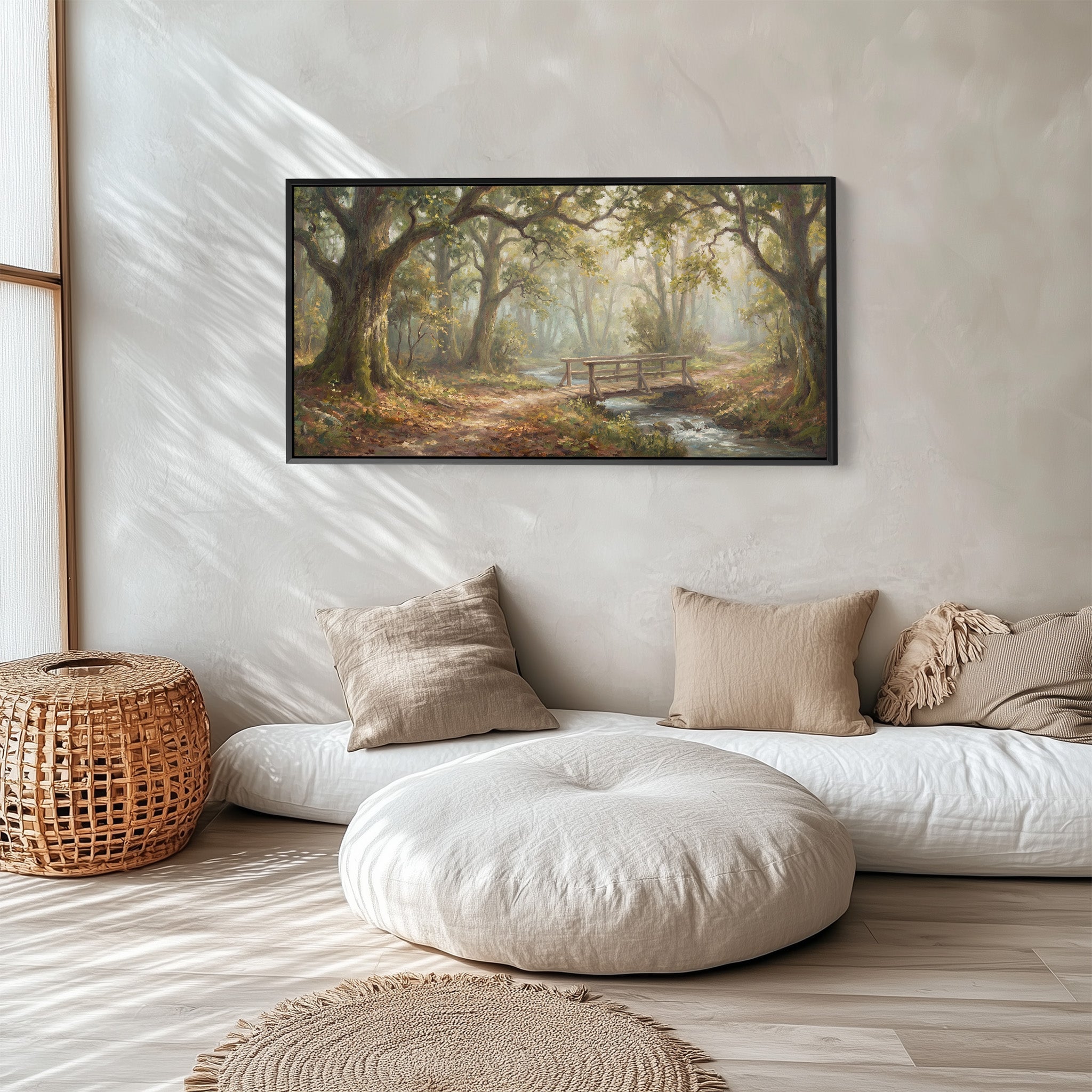 Forest Bridge Wide Framed Canvas Oversized Wall Decor For Living Room