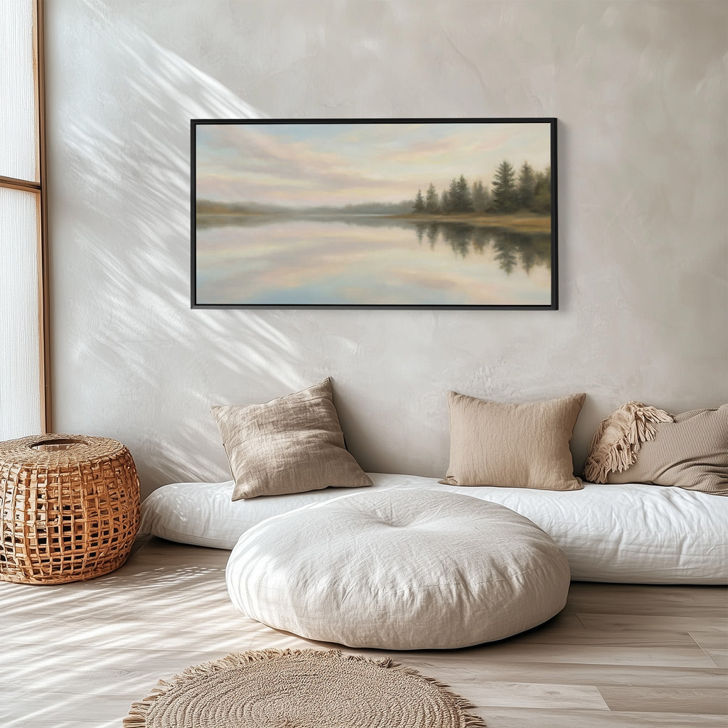 Calm Lake Reflection Wide Canvas Horizontal Canvas Print For Living Room