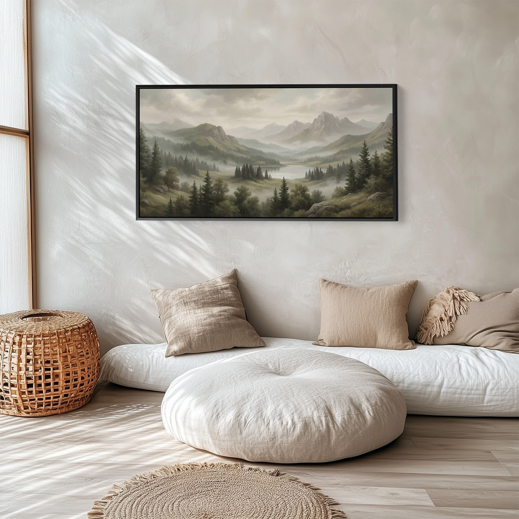 Above Bed Wall Art Misty Mountain Lake Valley Extra Wide Canvas For Living Room