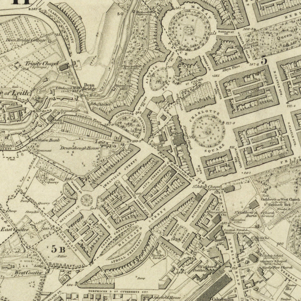 Edinburgh 1853 Map Long Narrow Canvas Wide Wall Art For Bedroom Or Hallway