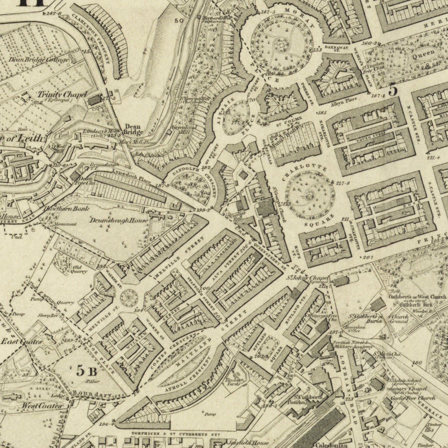 Edinburgh 1853 Map Long Narrow Canvas Wide Wall Art For Bedroom Or Hallway