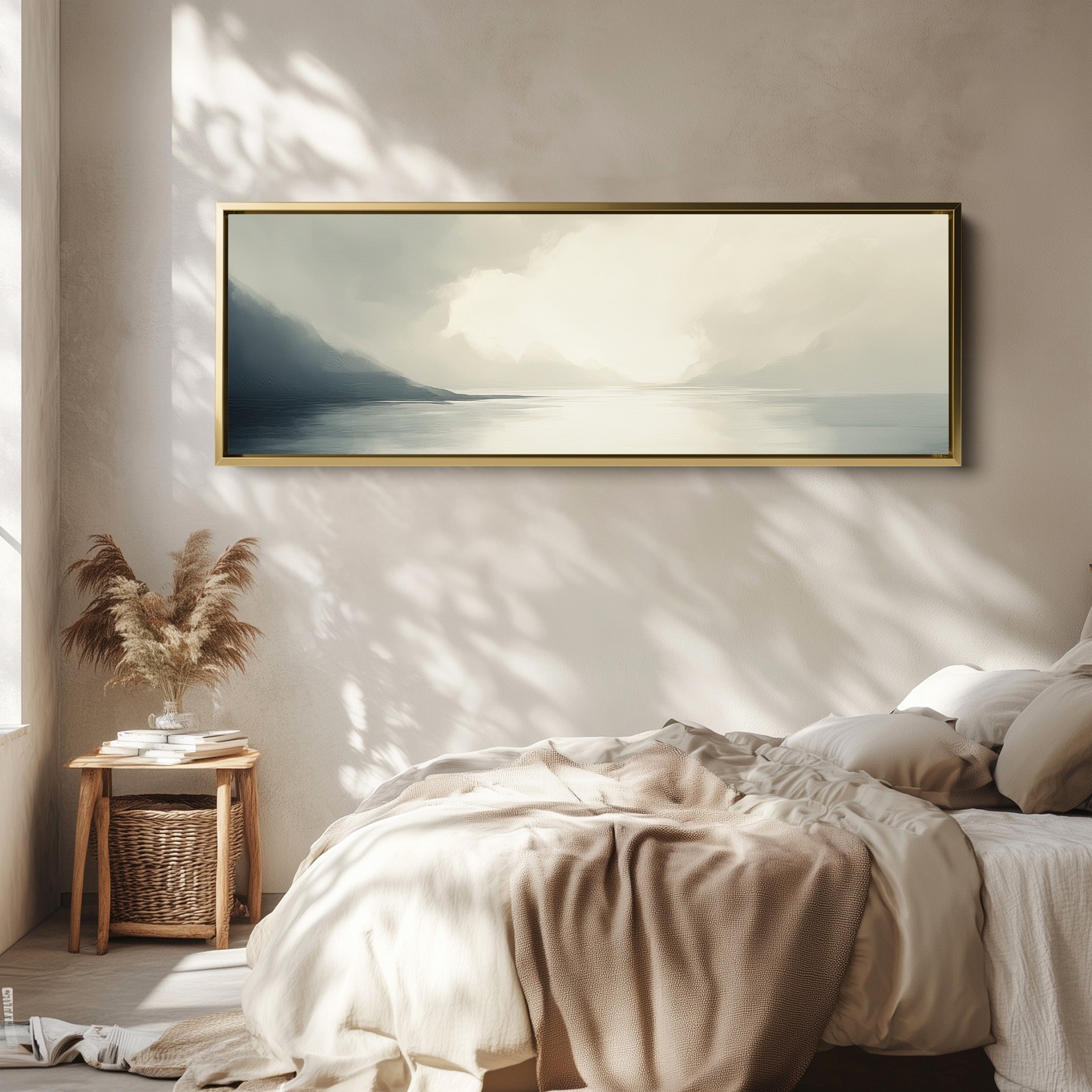 Misty Lake Long Narrow Abstract Horizontal Wall Art