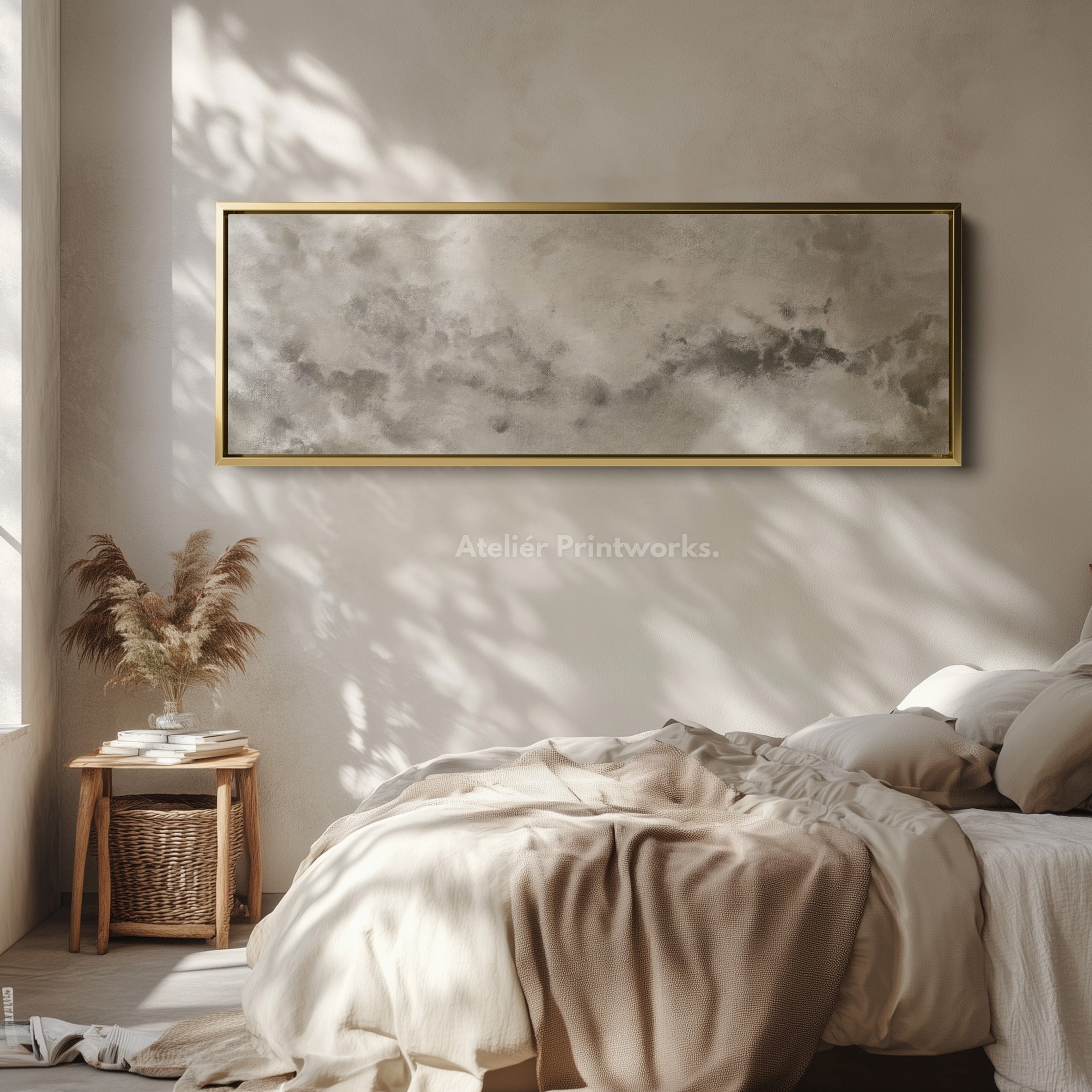 Abstract White & Grey Panoramic Long Narrow Wall Art