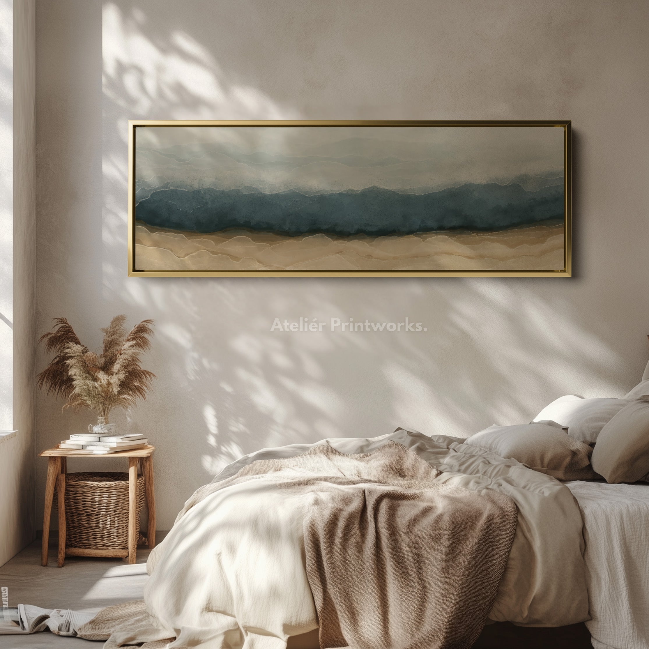 Abstract Grey & Beige Layers Horizontal Skinny Wall Decor