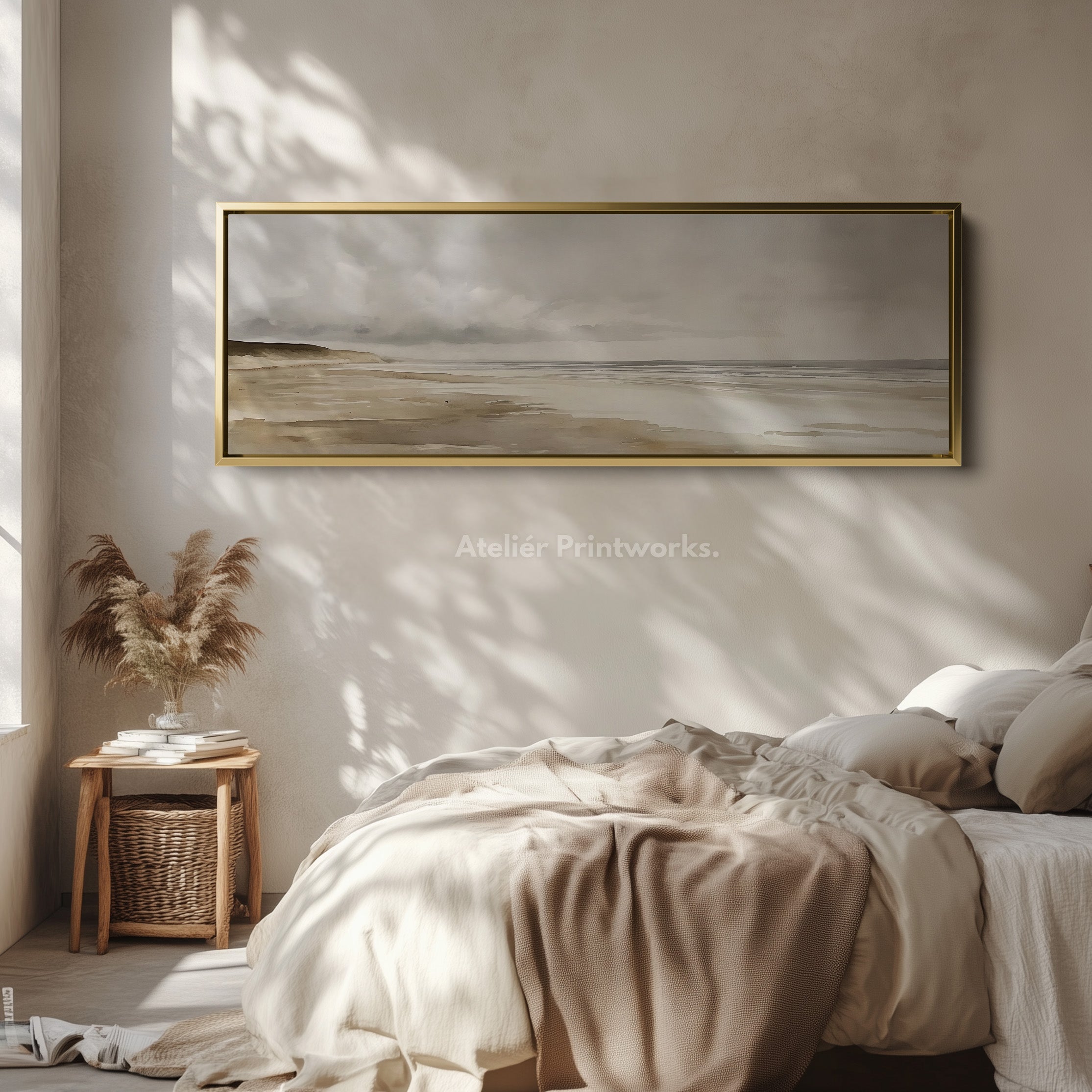 Watercolour Beach Long Narrow Large Canvas Wall Art