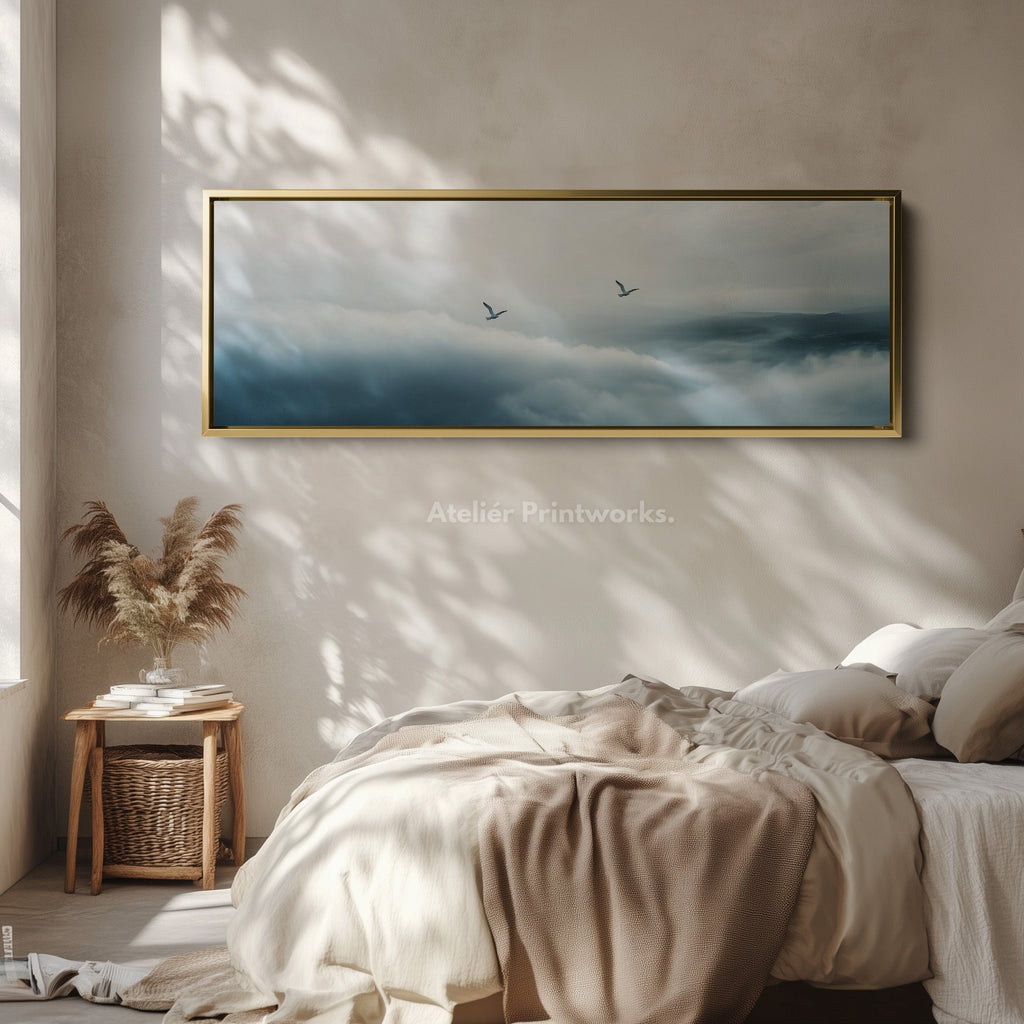 Panoramic Minimalist Cloud Long Narrow Wall Art Large Framed Canvas