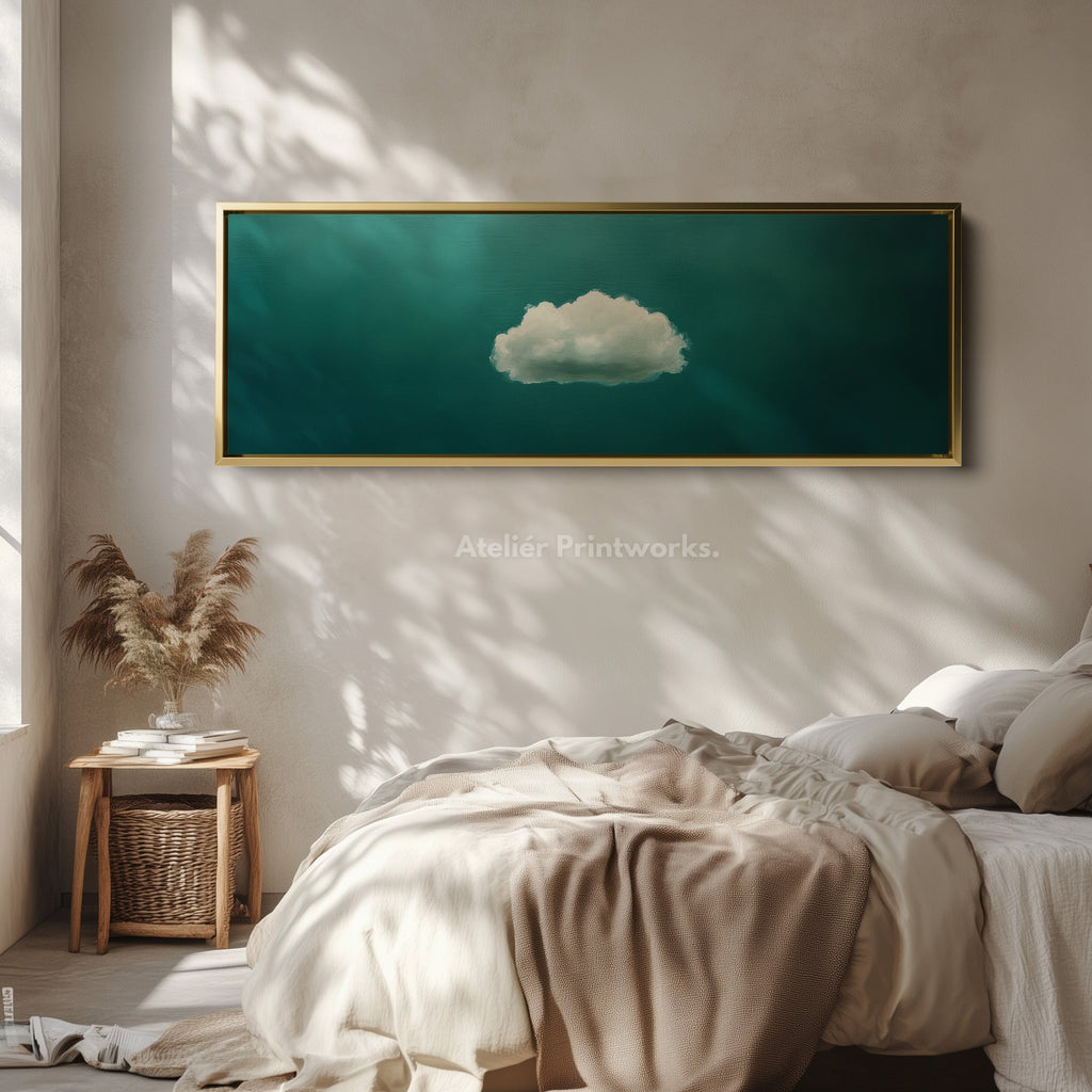 Above Bed Wall Decor - Minimalist White Cloud Large Framed Canvas