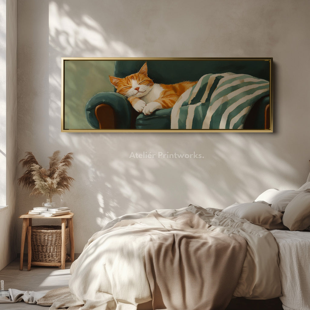 Cozy Cat Panoramic Long Narrow Wall Art Large Canvas Decor