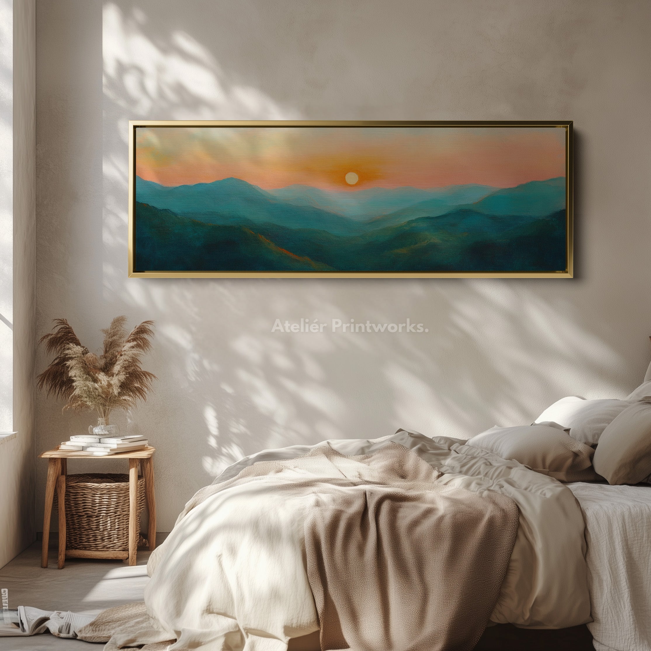 Abstract Sunrise Panoramic Above Bed Wall Decor Large Framed Pictures