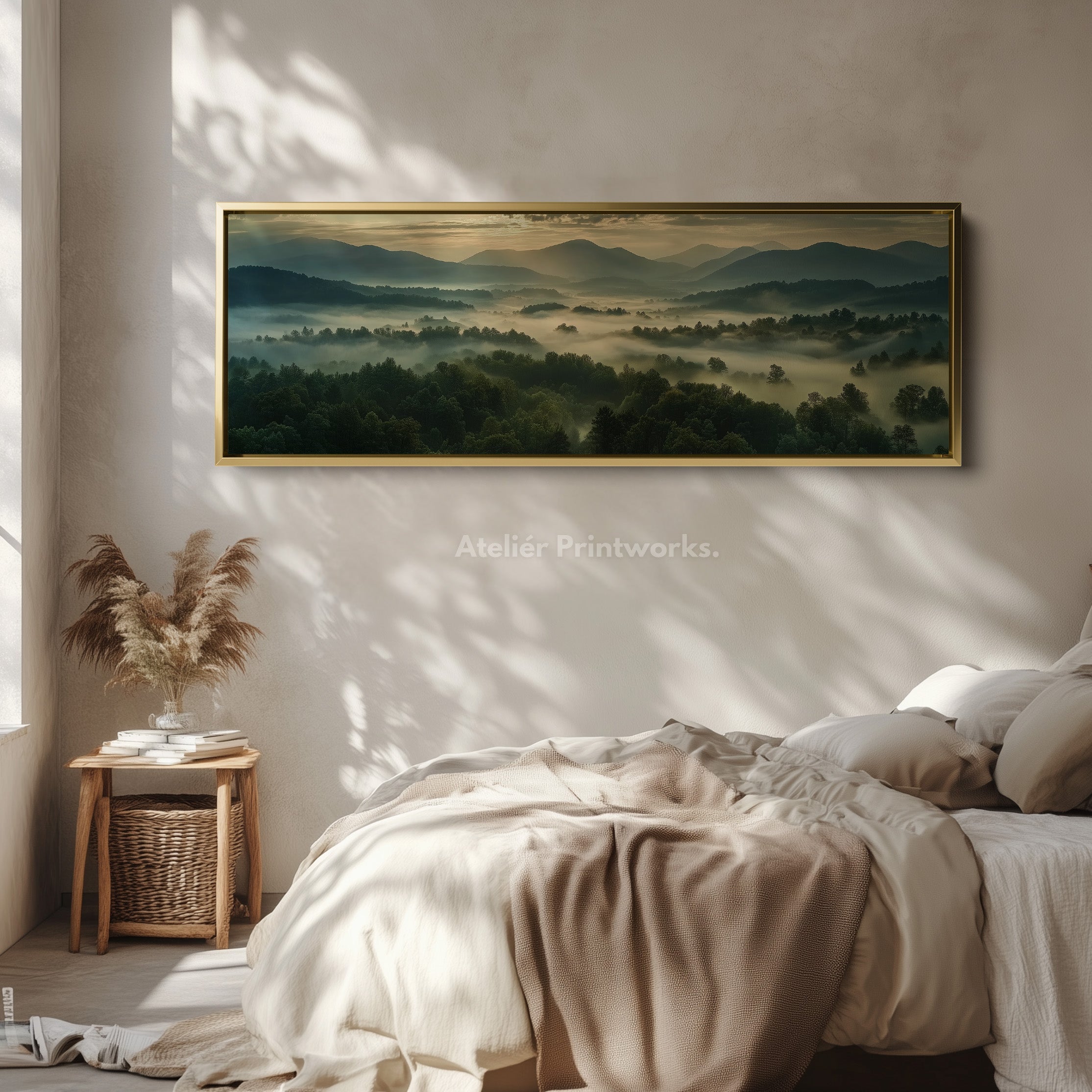 Large Horizontal Framed Canvas Wall Art Misty Landscape