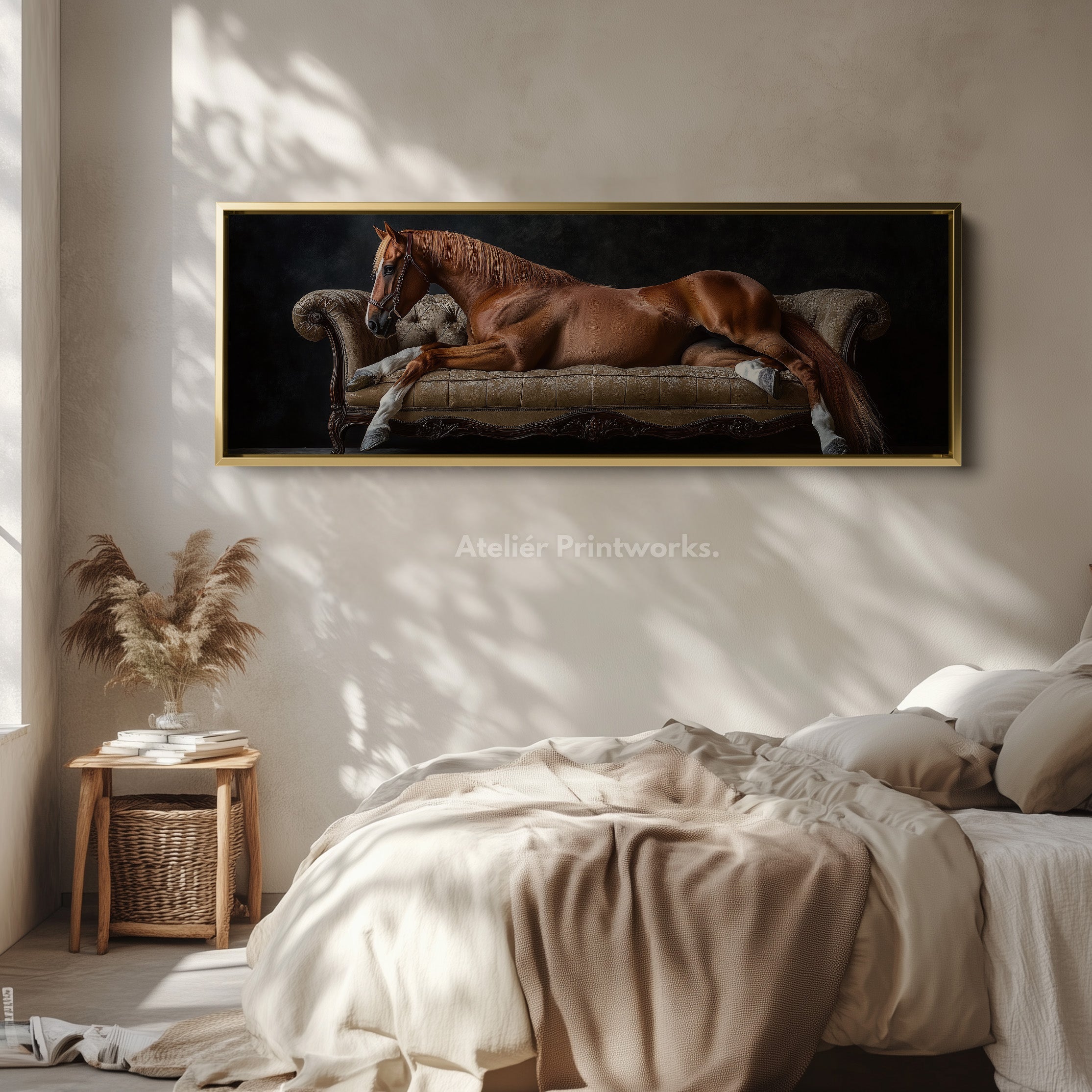 Large Horizontal Framed Canvas Wall Art Elegant Horse