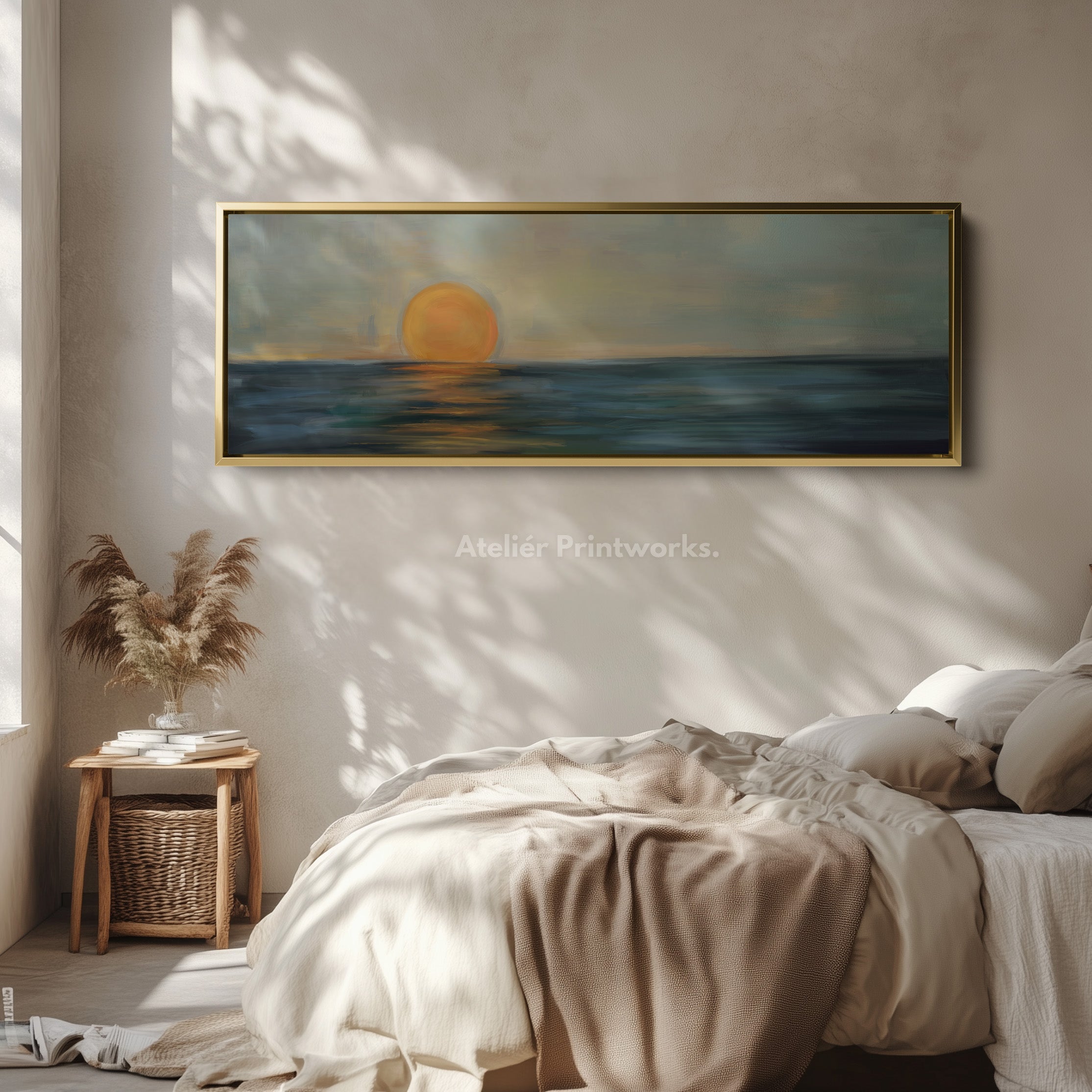 Modern Abstract Narrow Wide Horizontal Wall Decor Large Framed Canvas
