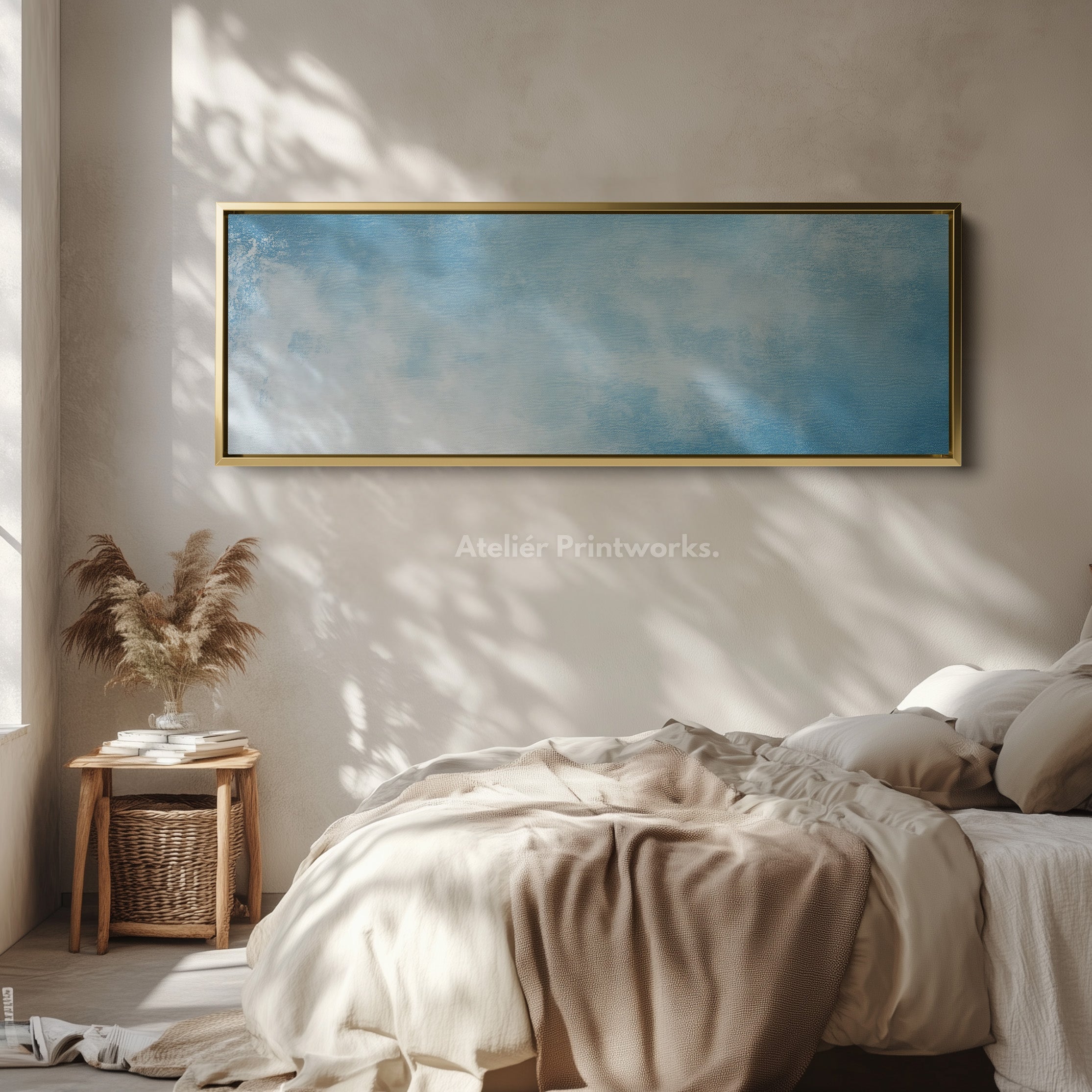 Minimalist Light Blue Long Horizontal Wall Art Panoramic Wall Decor