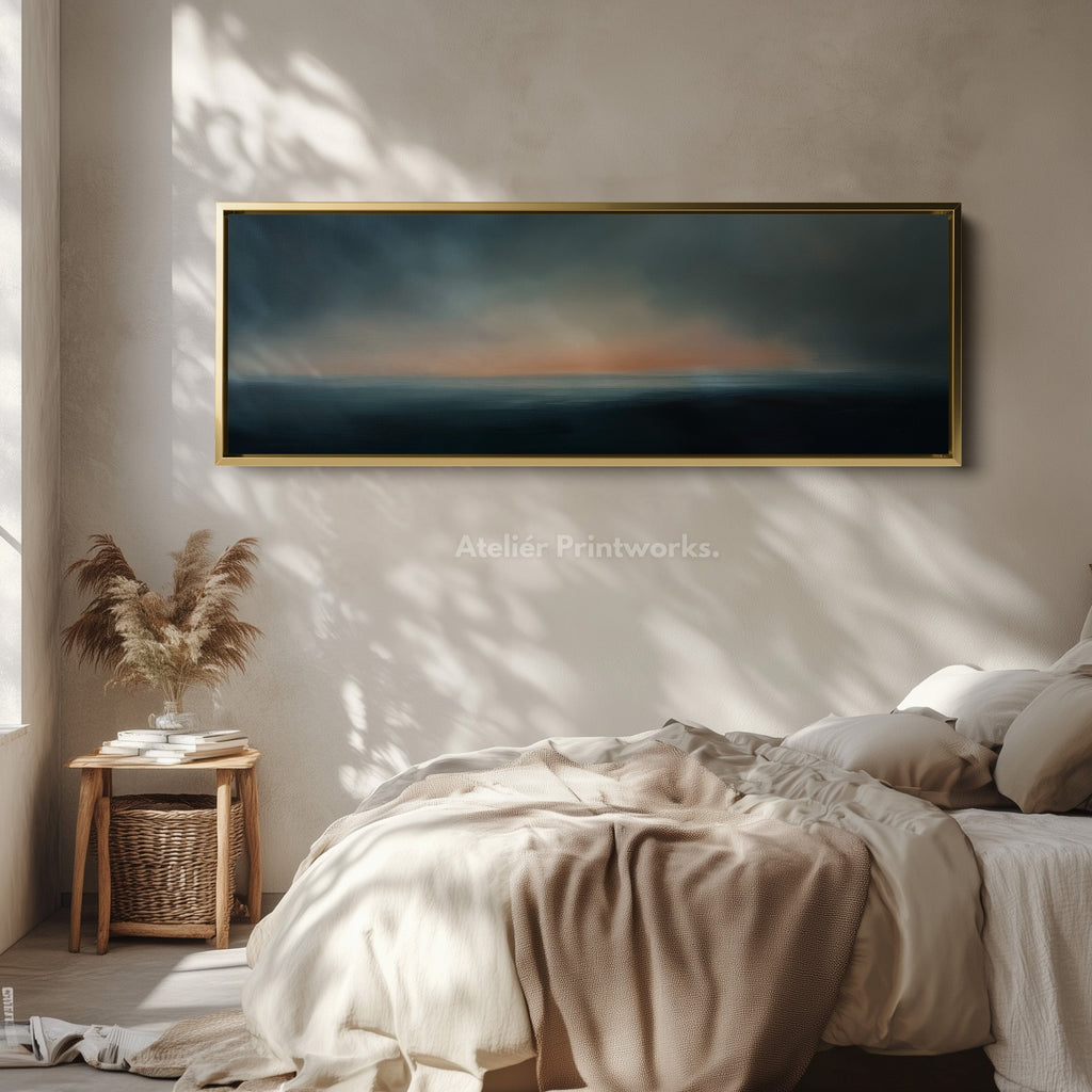 Above Bed Abstract Sunset Long Narrow Panoramic Canvas Wall Decor