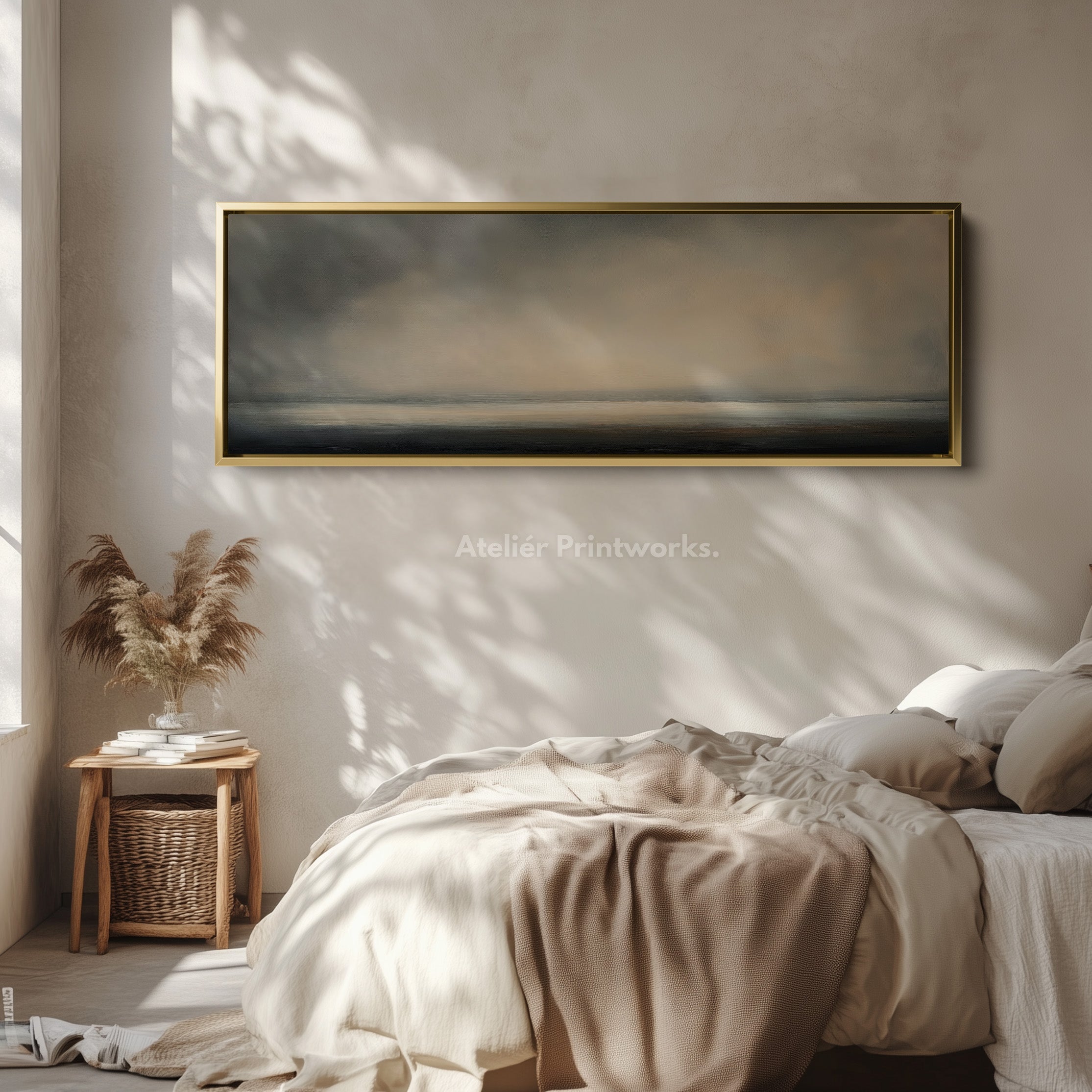 Gray & Beige Abstract Sunset Long Skinny Above Bed Wall Decor