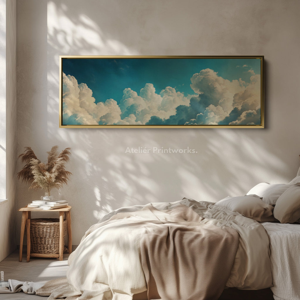 Above Bed Cloud Wall Decor Panoramic Narrow Canvas