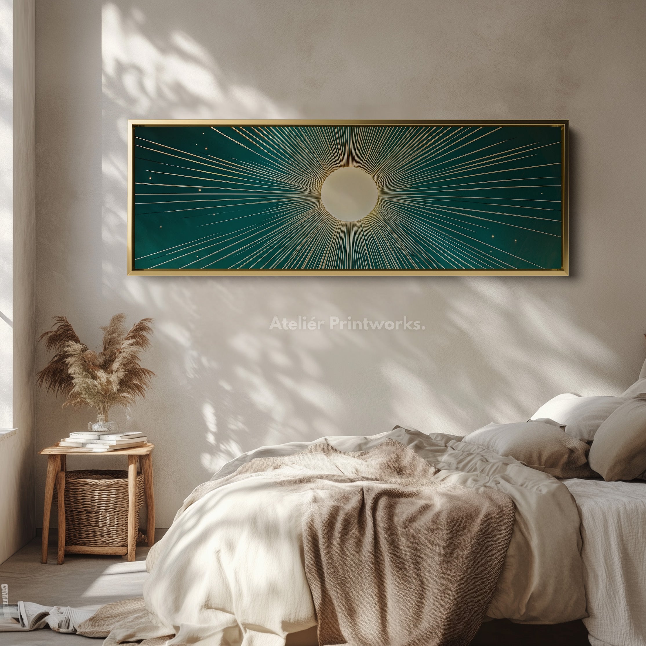 Boho Retro Sun Long Framed Canvas Wall Art