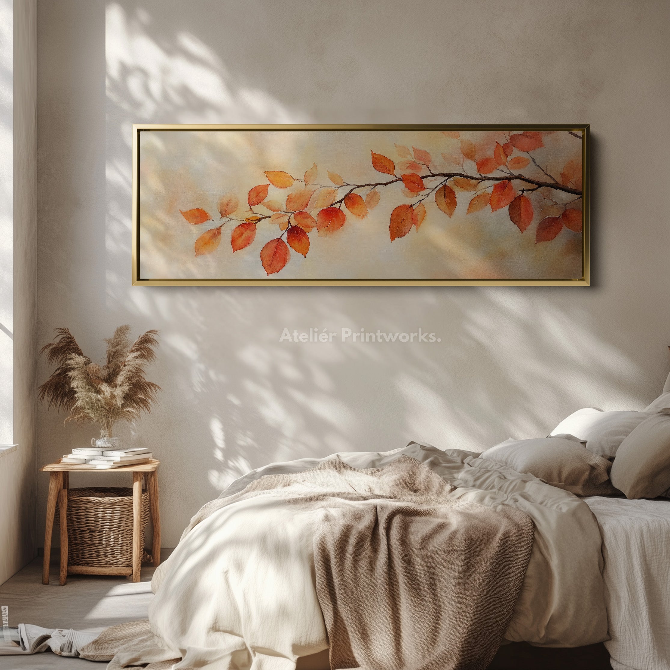 Autumn Leaves Long Framed Horizontal Canvas Wall Art