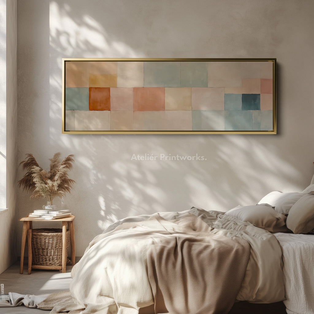 Abstract Pastel Long Framed Horizontal Canvas Wall Art