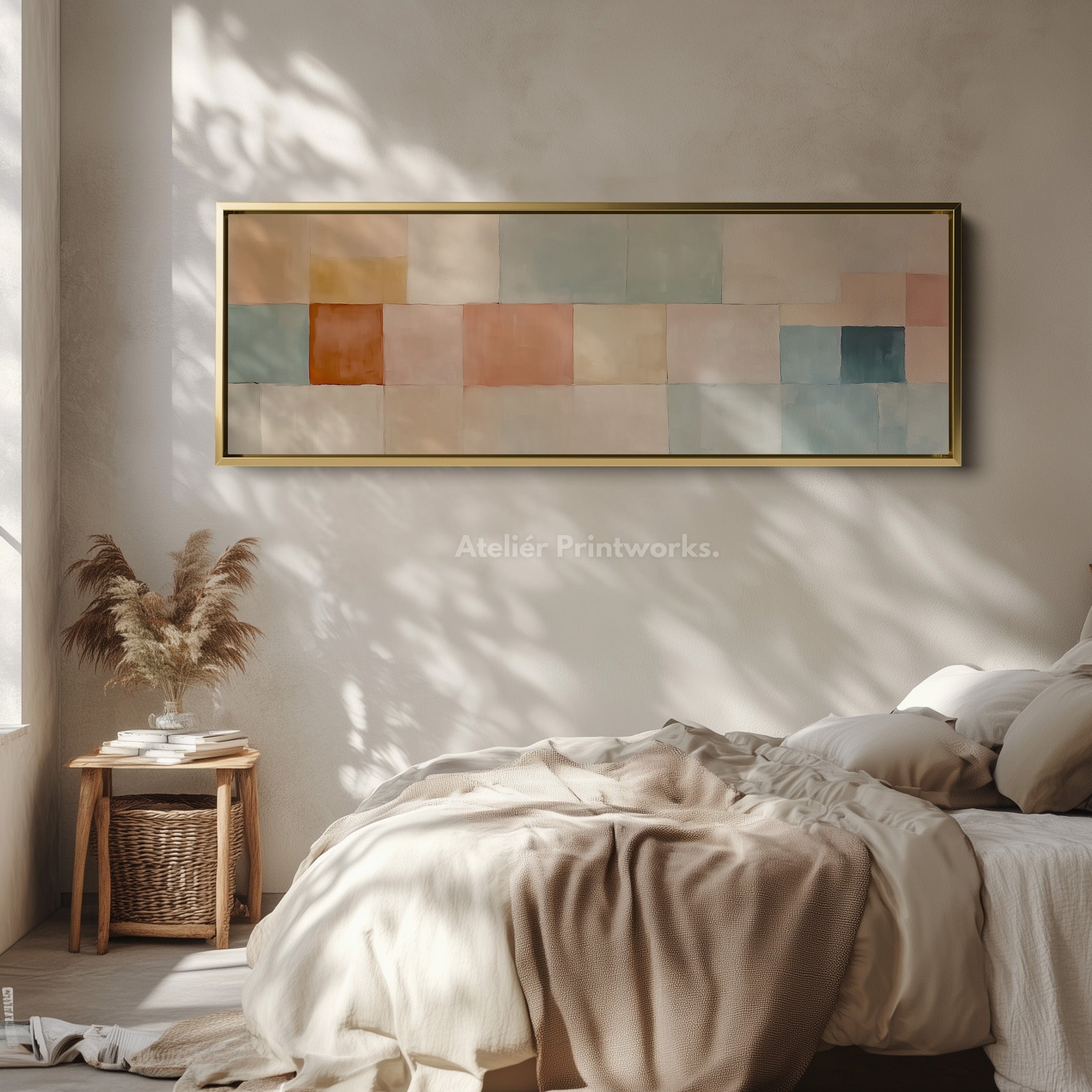 Abstract Pastel Long Framed Horizontal Canvas Wall Art